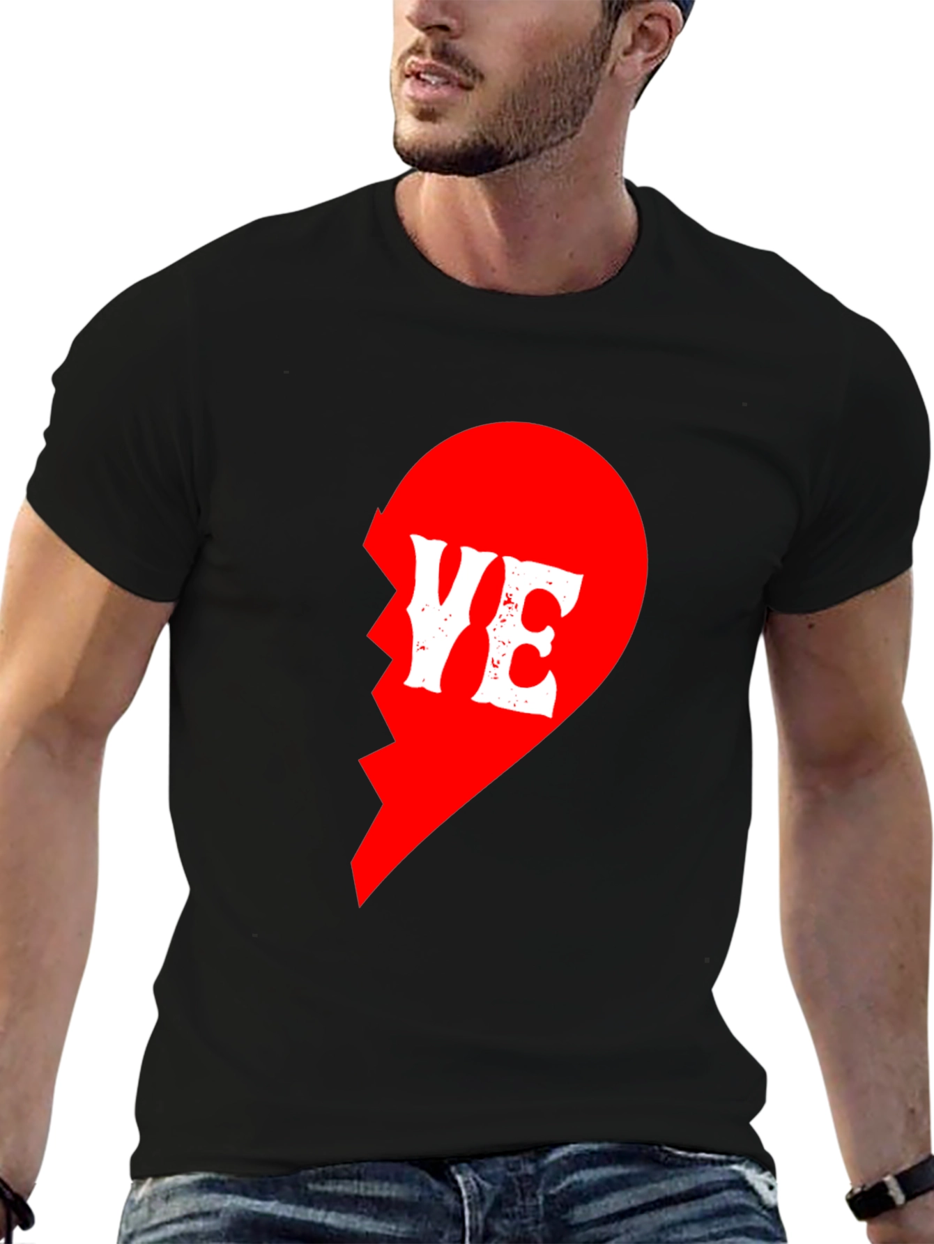 Broken Heart YE Graphic Print Black T-Shirt