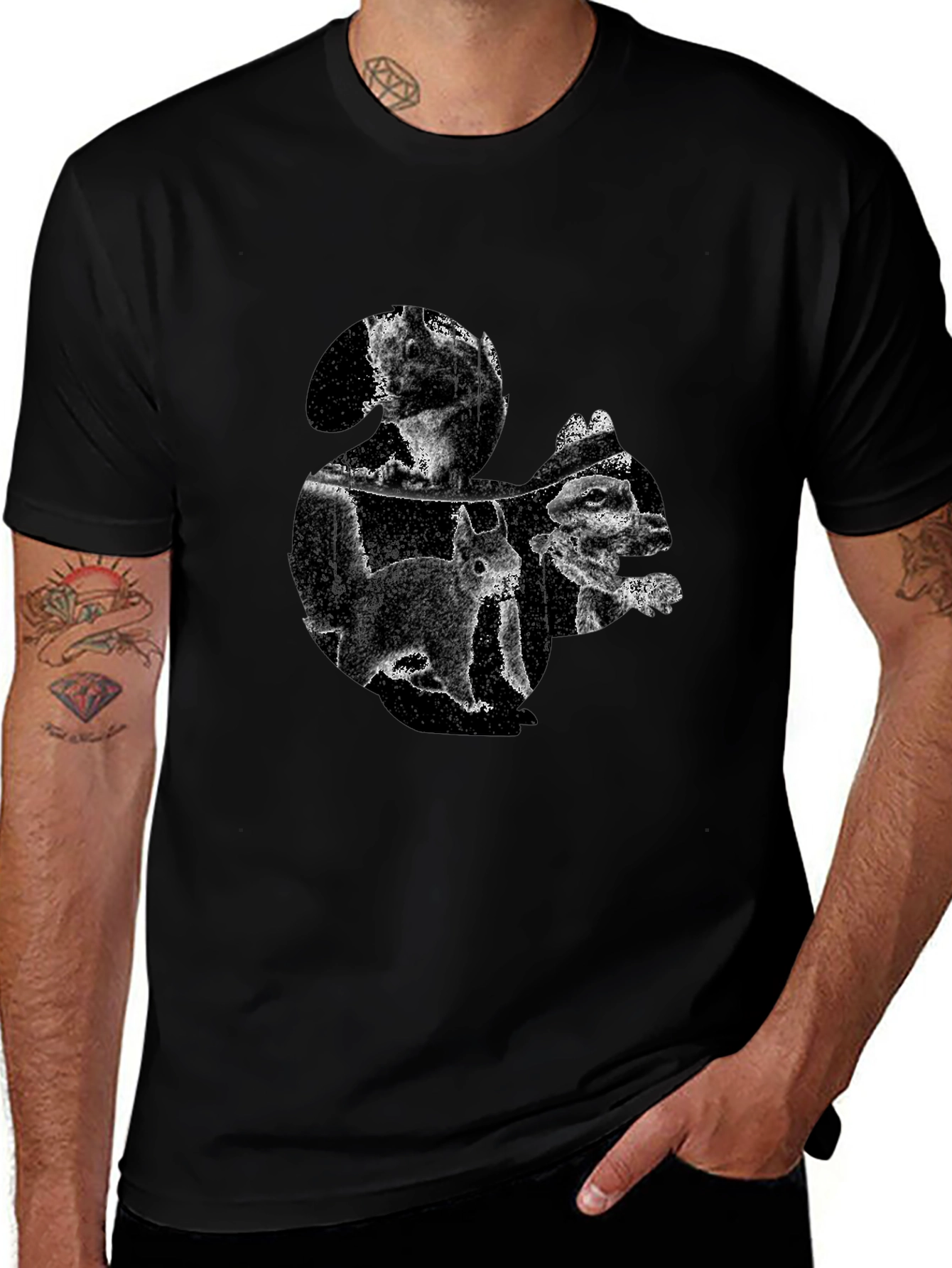 Squirrel Silhouette Mens T-Shirt - Black Cotton