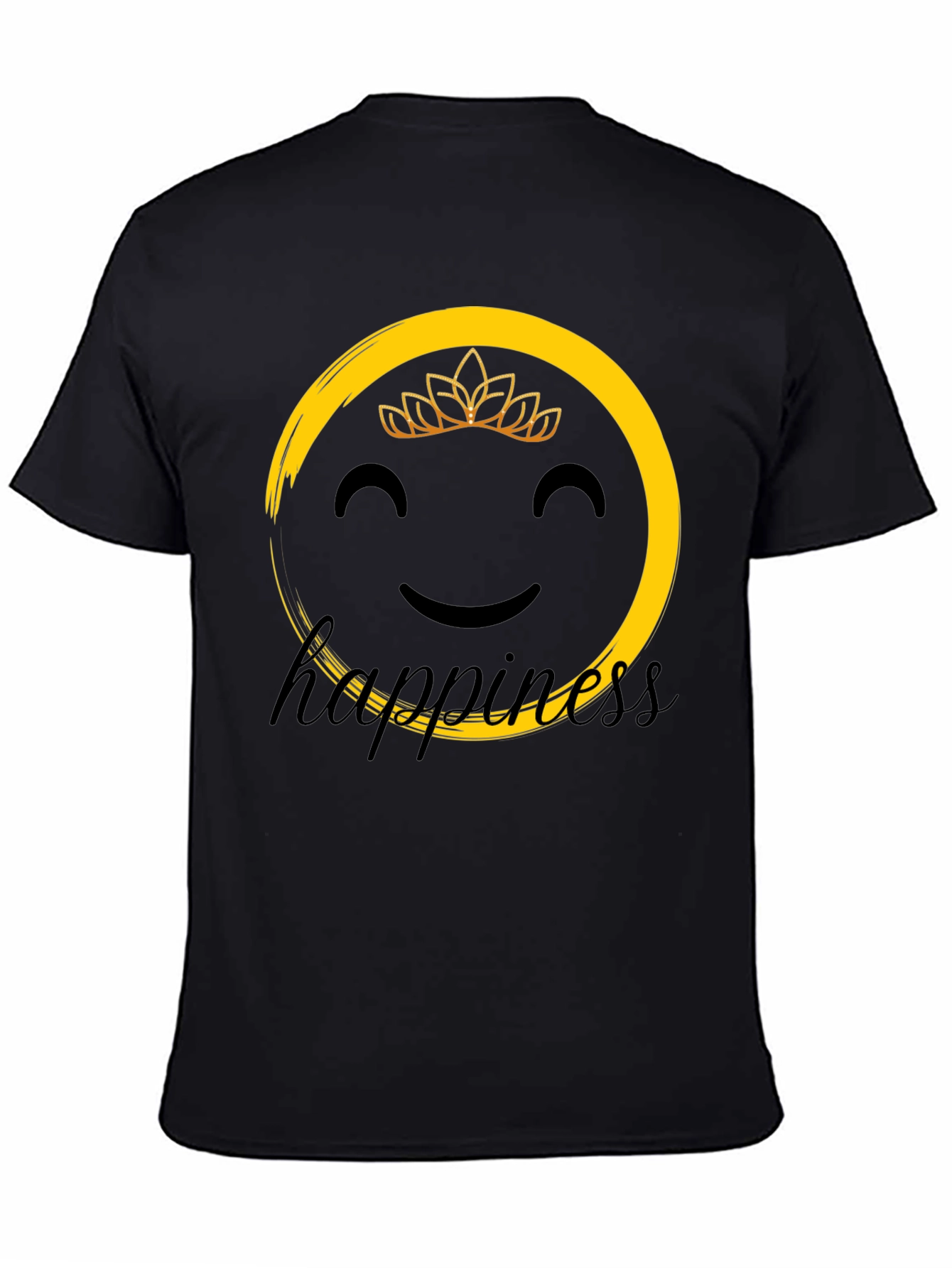 Happiness Graphic Tee - Smiley Face Crown Black T-Shirt