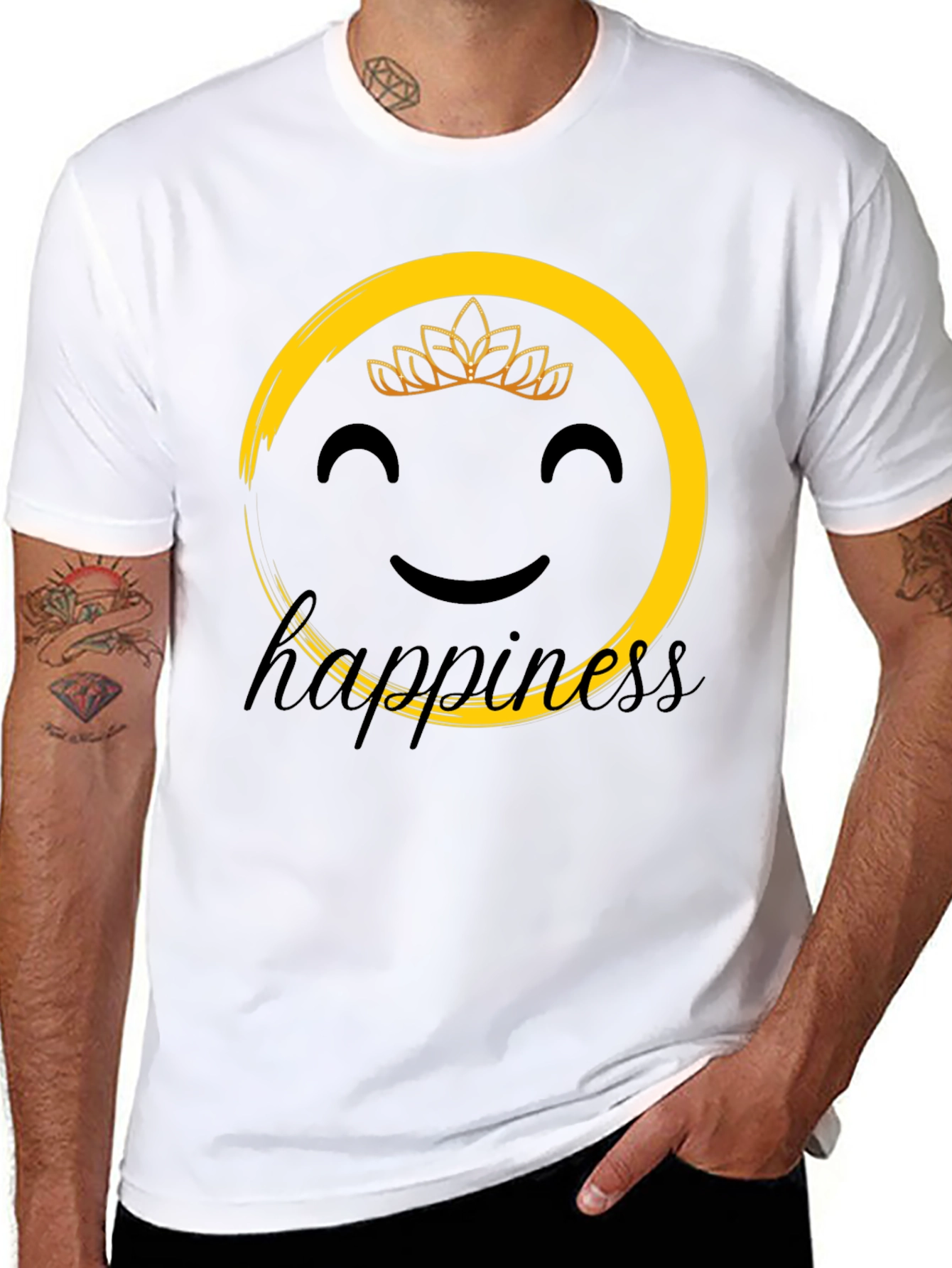 Happiness Graphic Tee - Smiley Face Crown Black T-Shirt