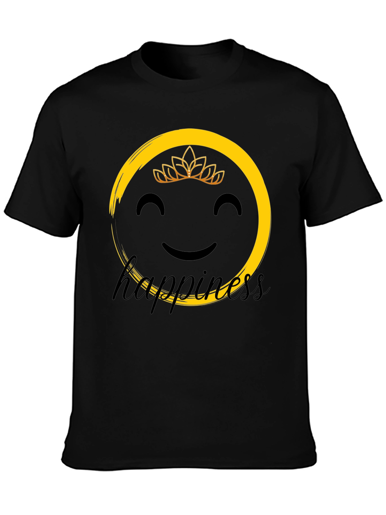 Happiness Graphic Tee - Smiley Face Crown Black T-Shirt