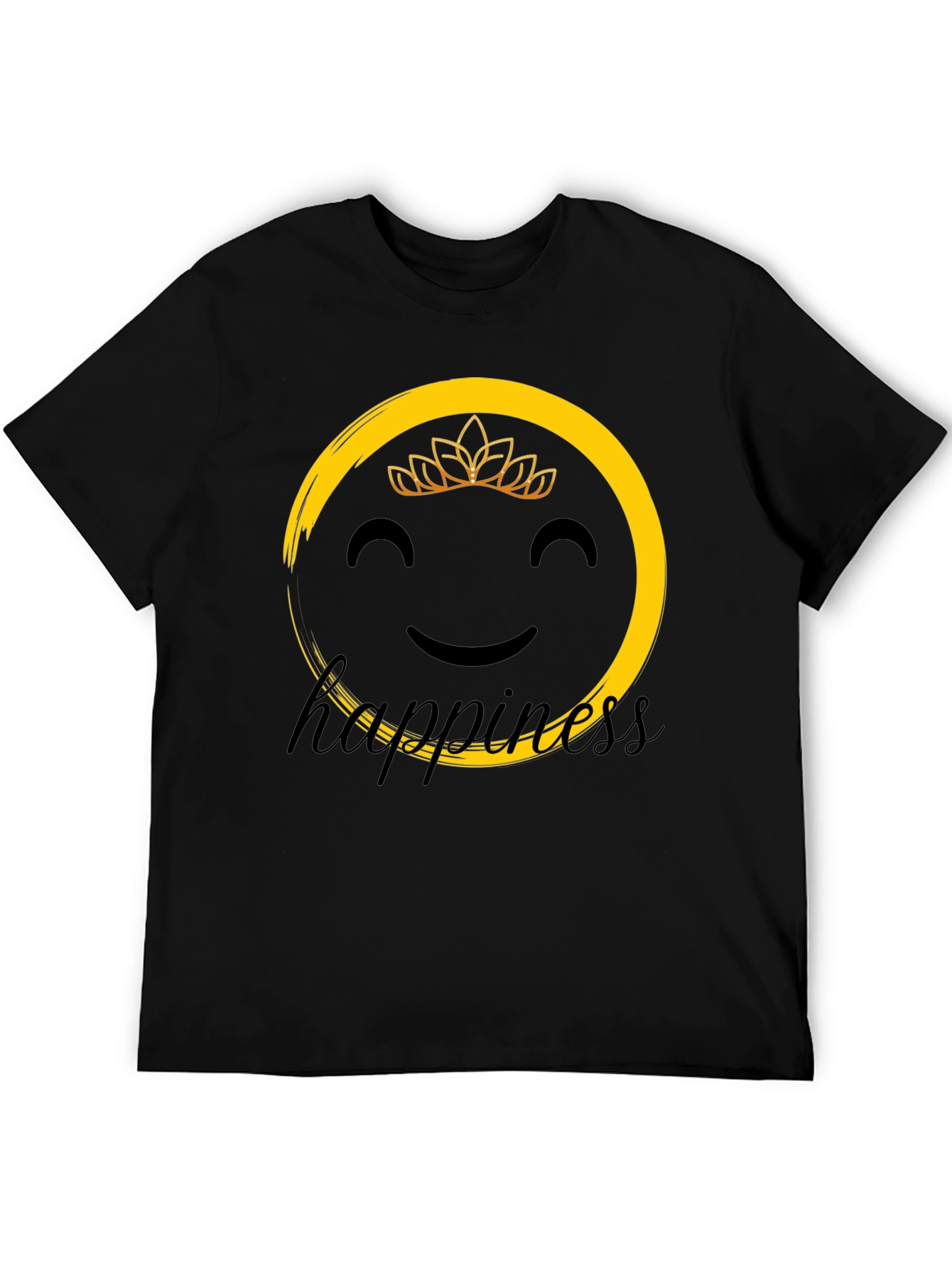 Happiness Graphic Tee - Smiley Face Crown Black T-Shirt