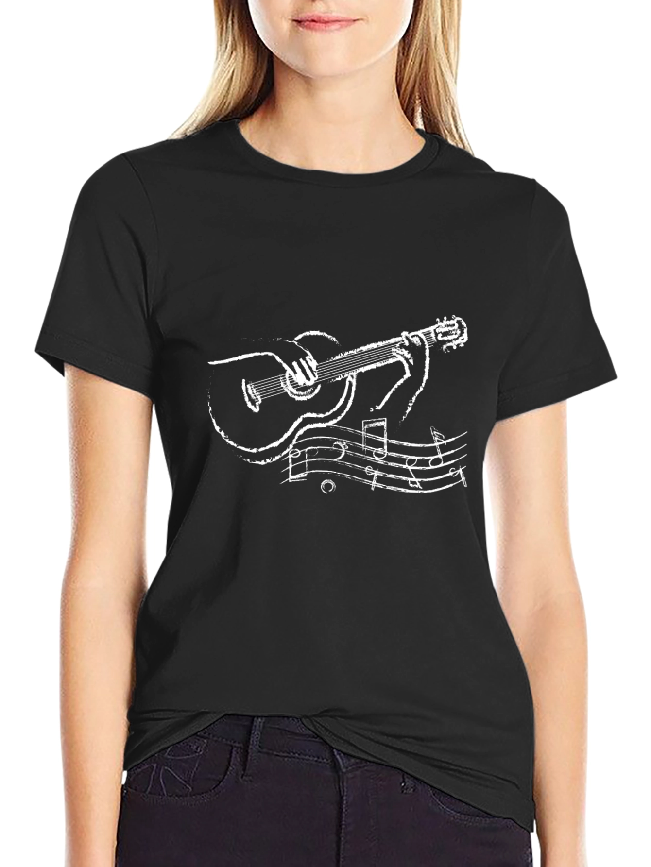 Guitar Music Notes Black T-Shirt
