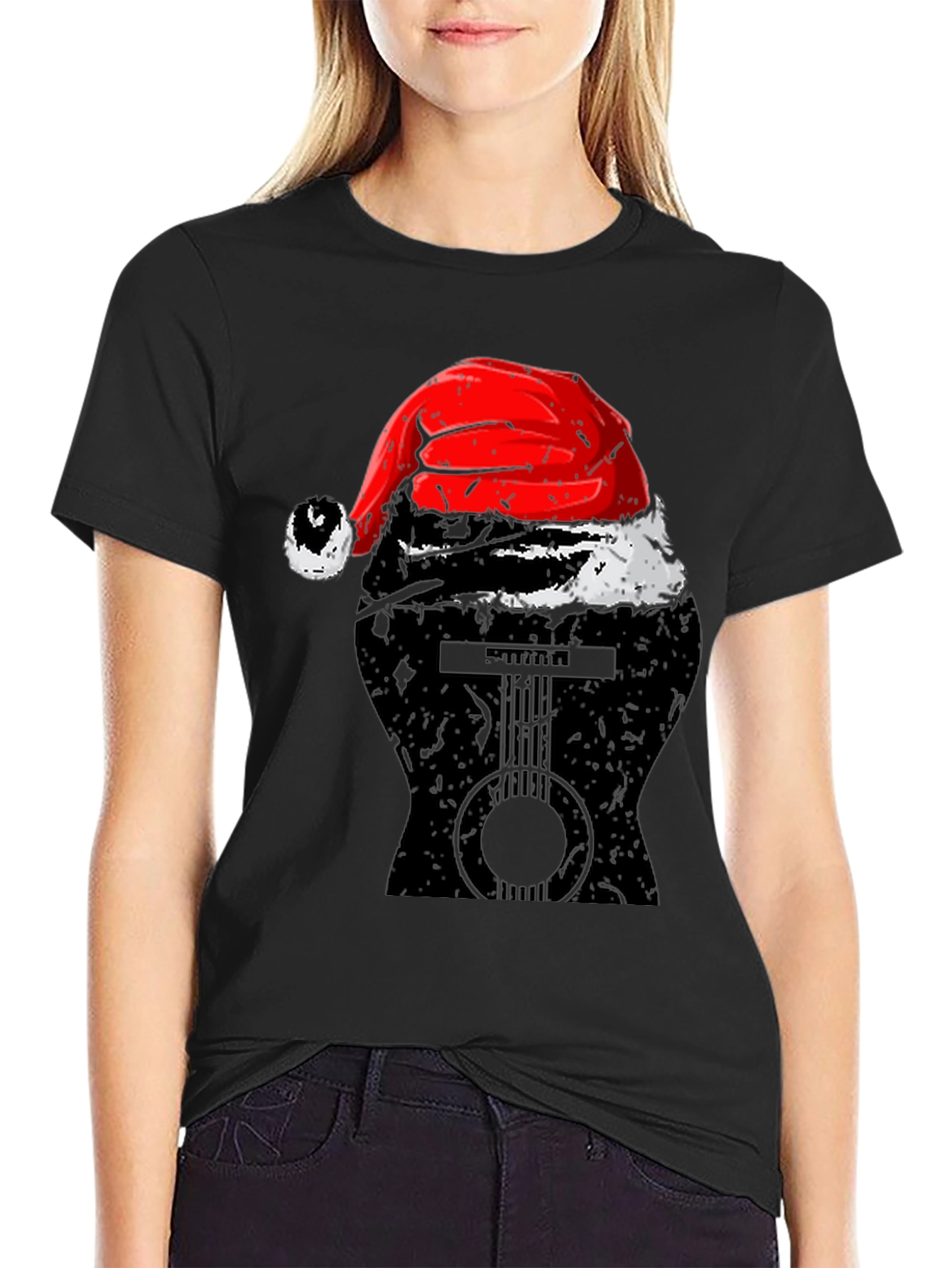 Guitar Santa Hat Graphic Tee