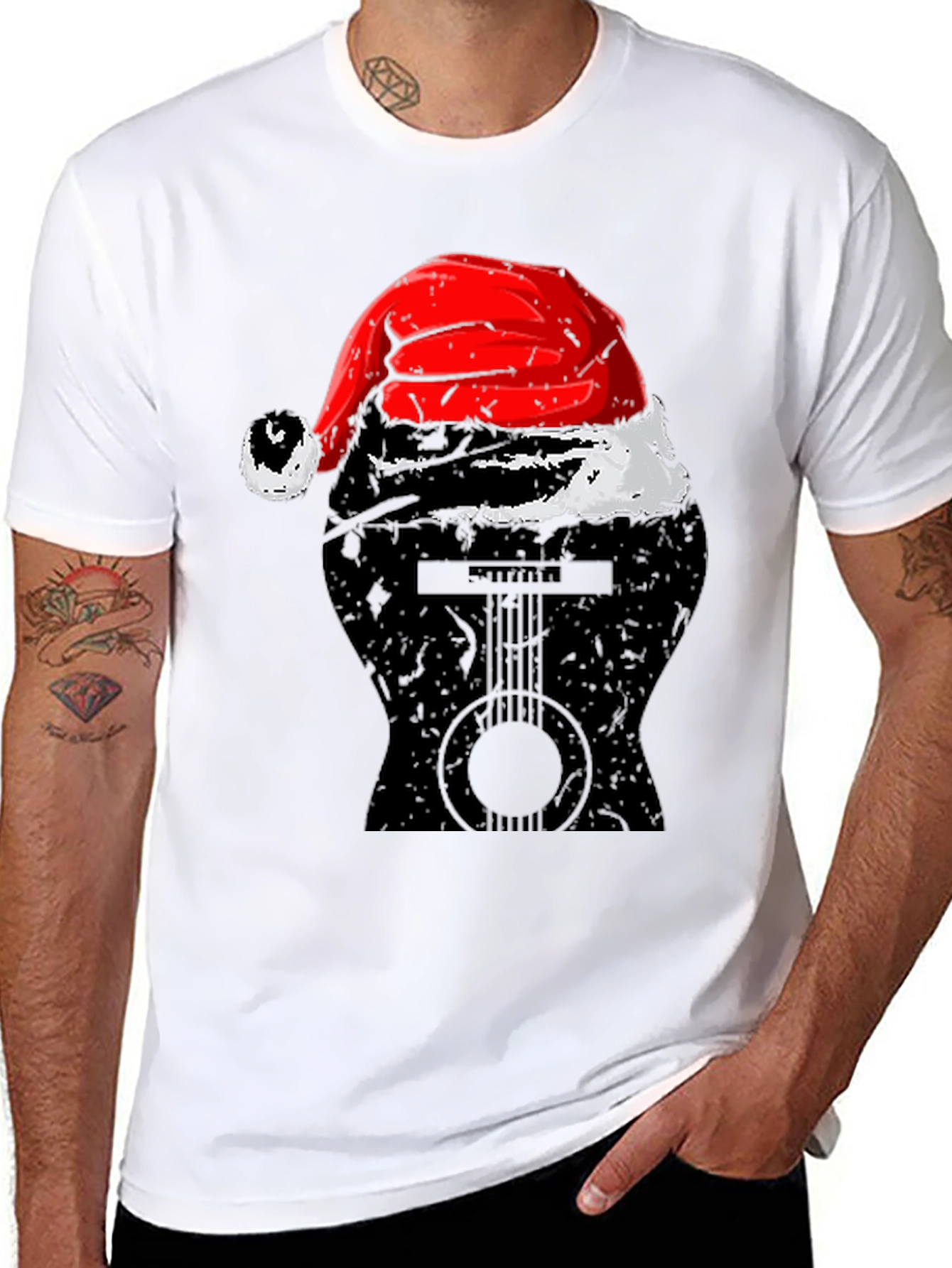 Guitar Santa Hat Graphic Tee