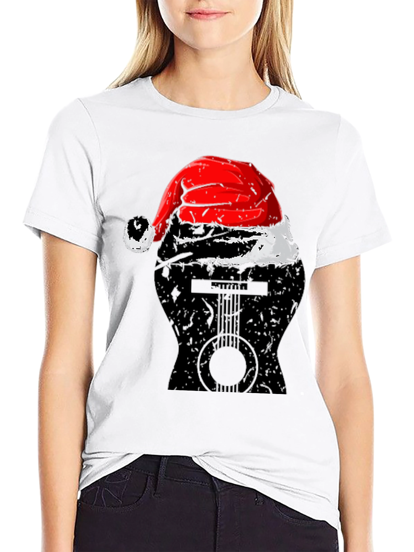 Guitar Santa Hat Graphic Tee