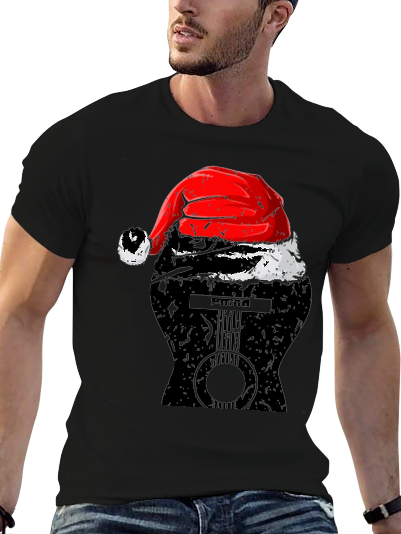 Guitar Santa Hat Graphic Tee