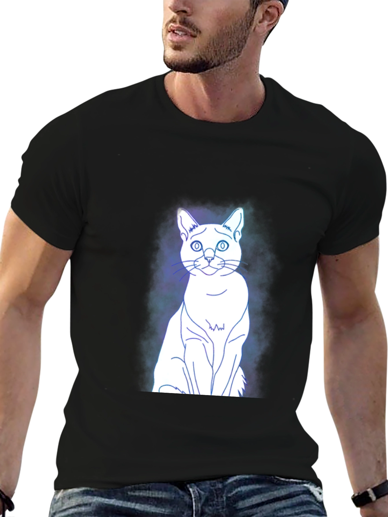 Cool Cat Graphic Tee - Black Cotton Blend T-Shirt