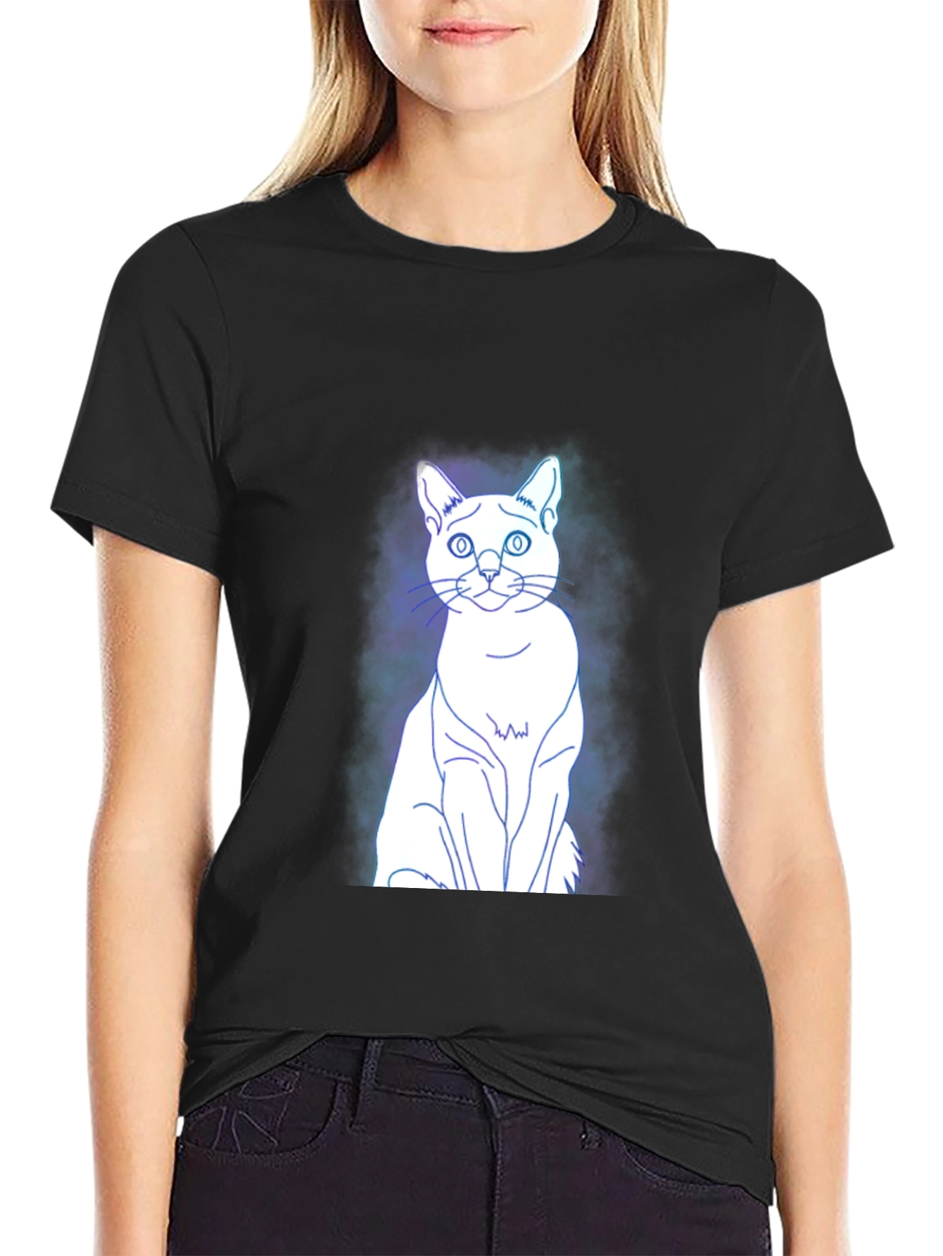 Cool Cat Graphic Tee - Black Cotton Blend T-Shirt