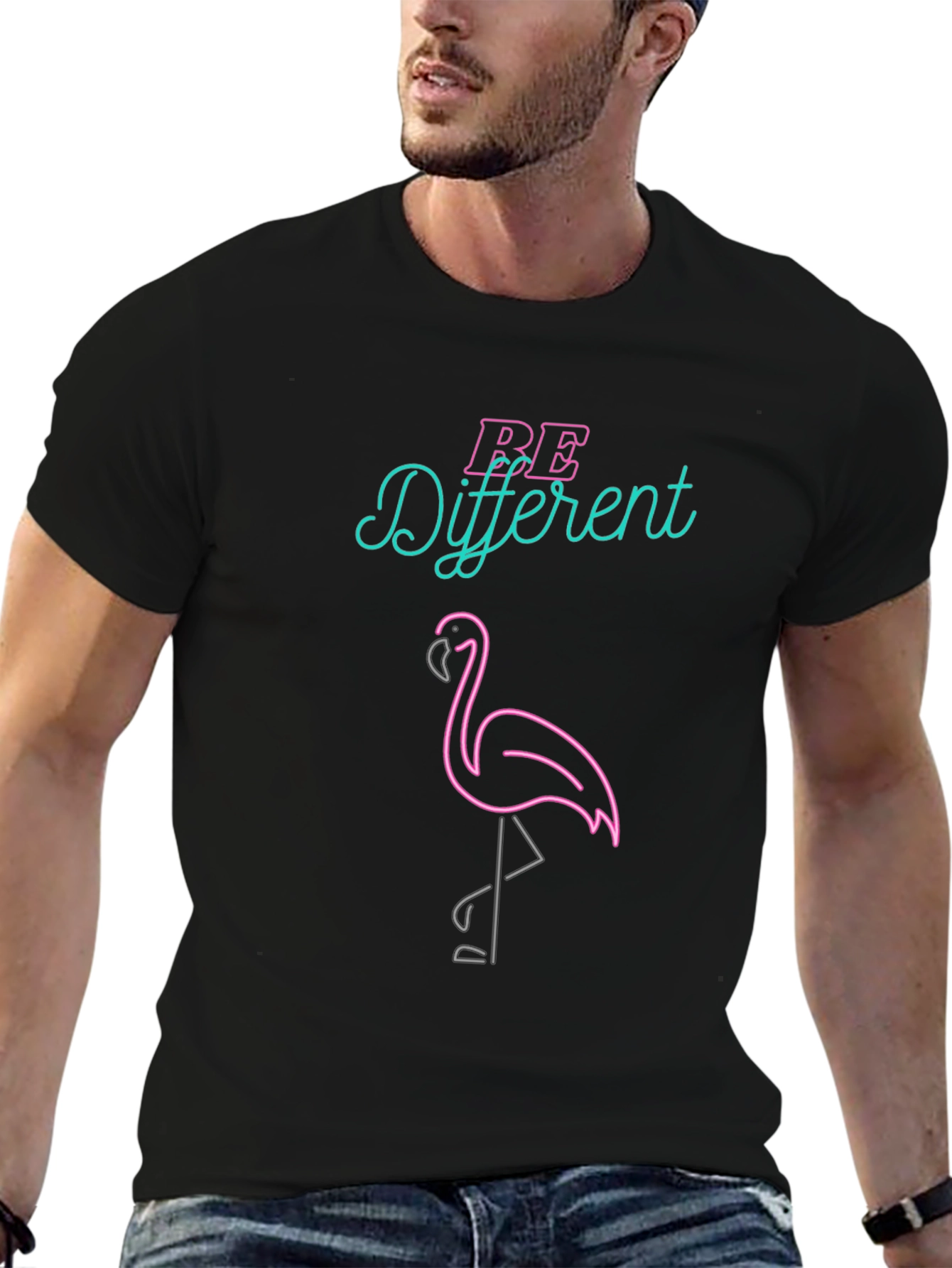 Be Different Flamingo Graphic Tee - Black