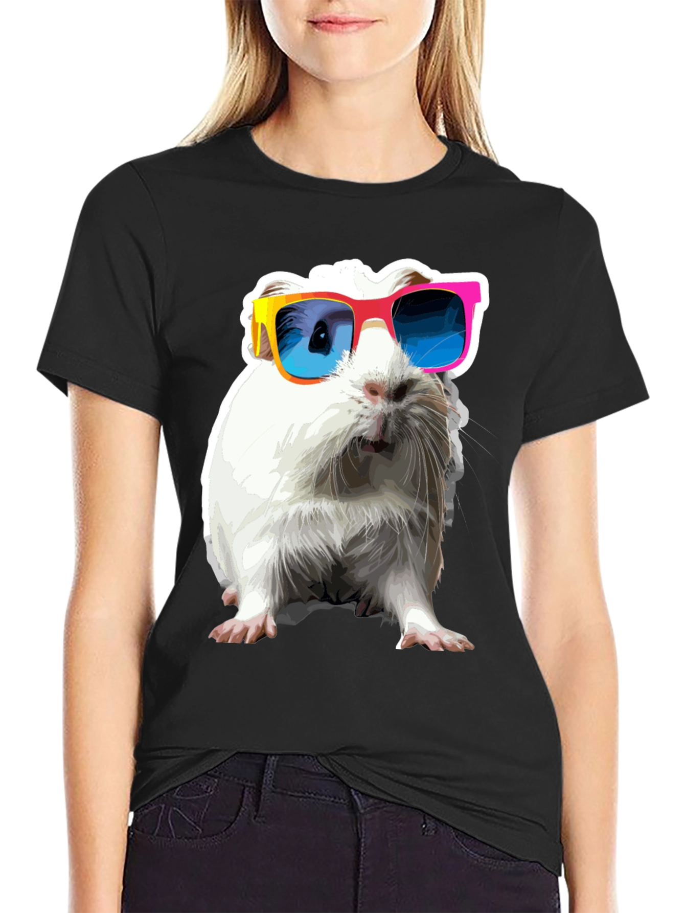Cool Guinea Pig Graphic Tee - Black Cotton T-Shirt
