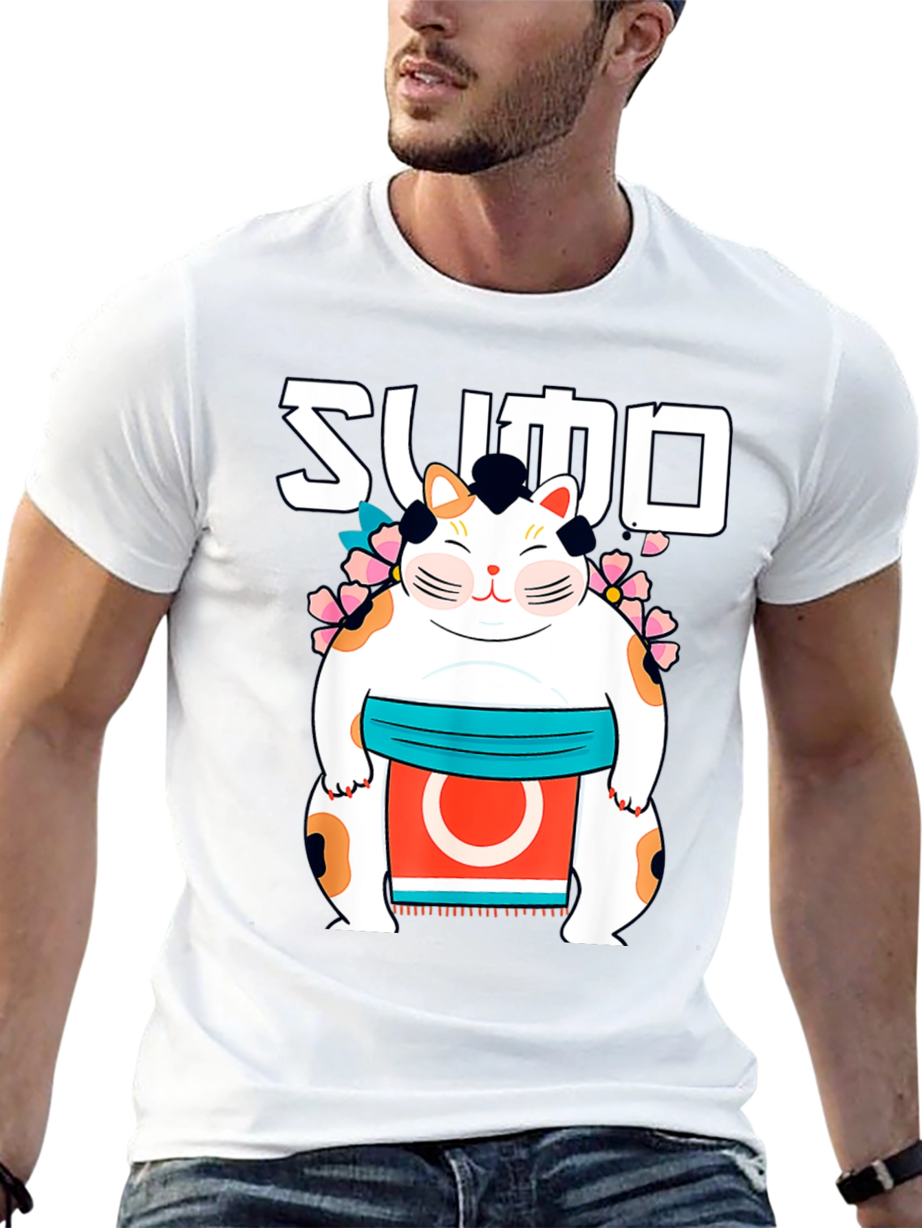 Sumo Cat Graphic T-Shirt - Stylish Cotton Tee
