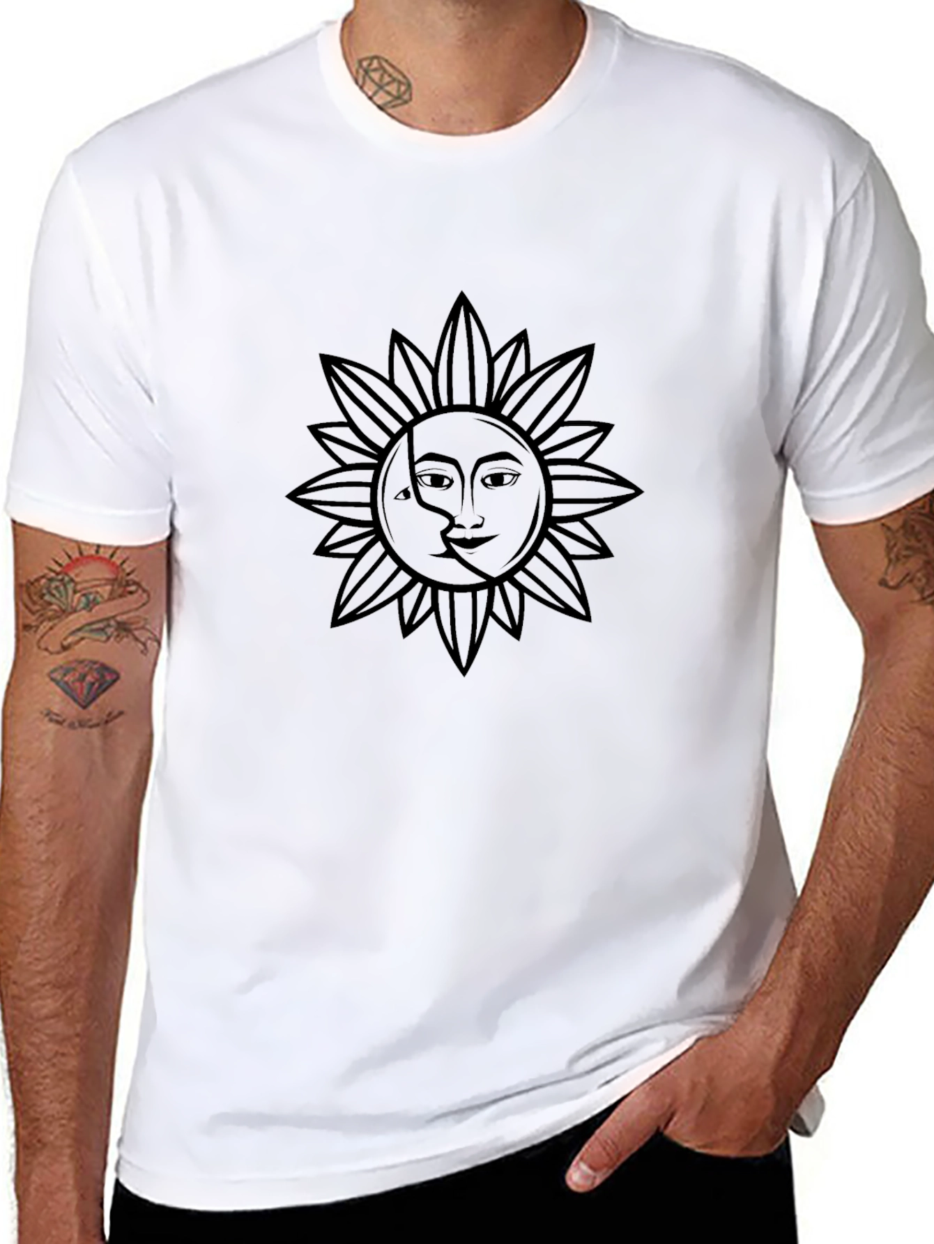 Celestial Sun & Moon Graphic Tee - Black
