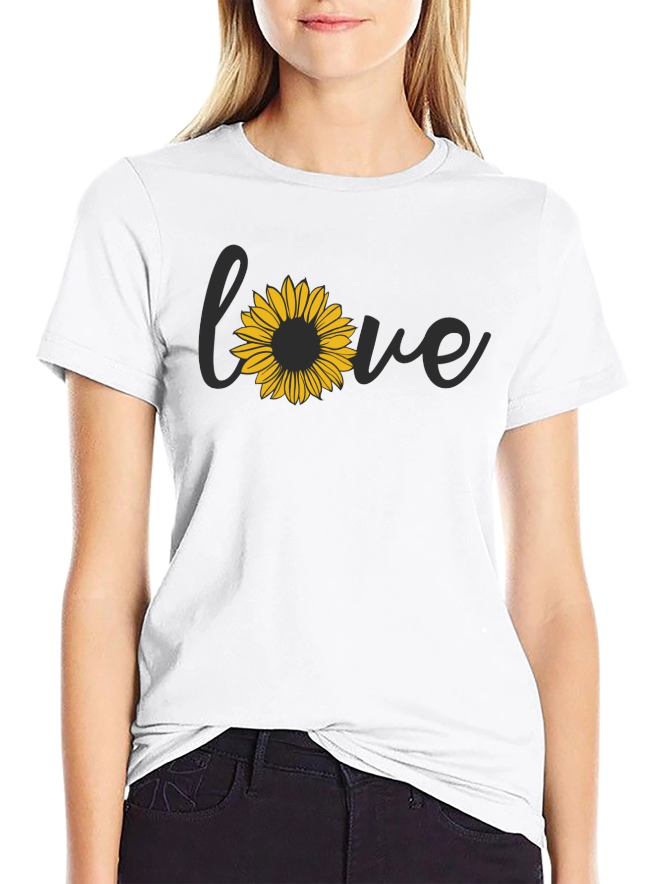 Sunflower Love Graphic Black T-Shirt