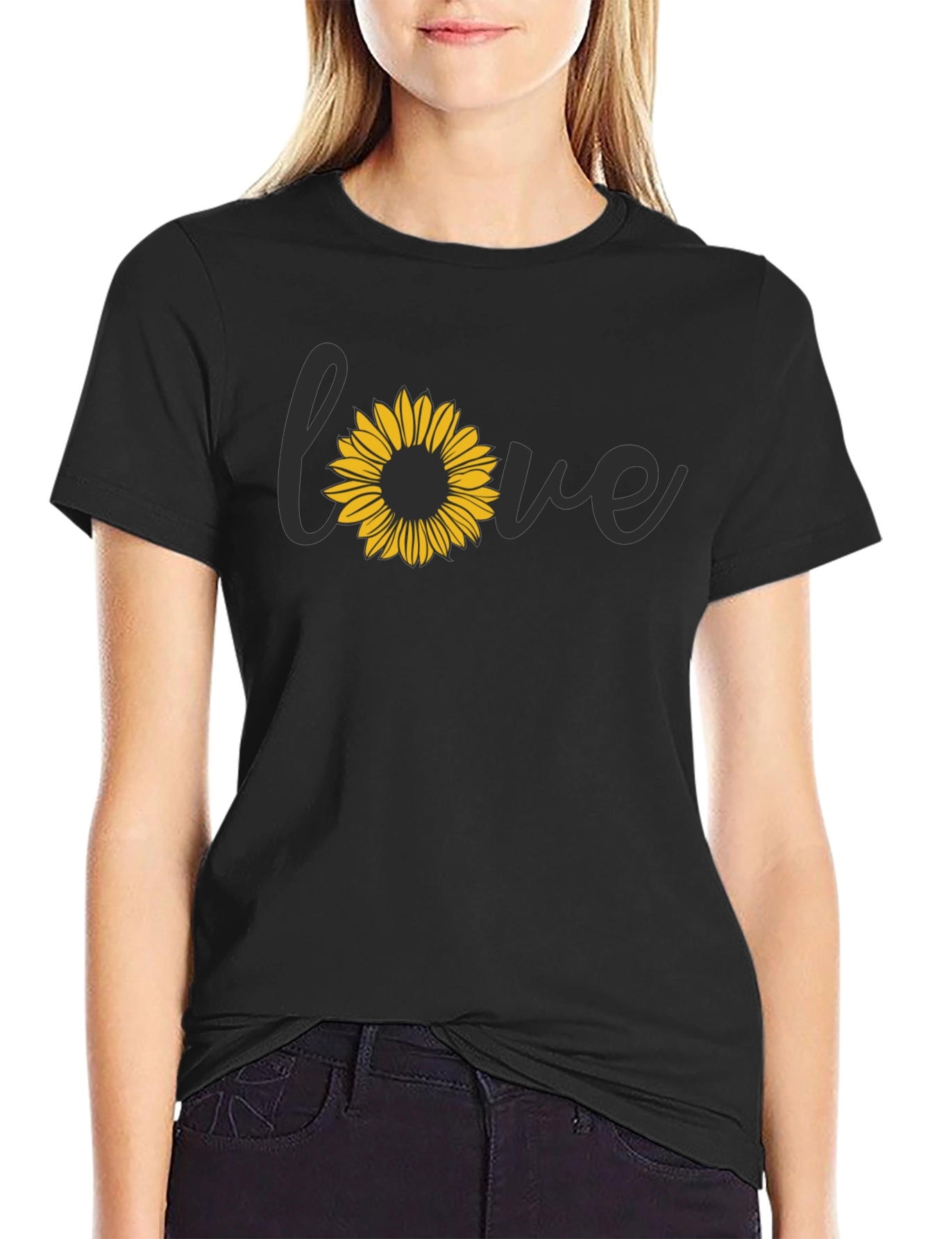 Sunflower Love Graphic Black T-Shirt