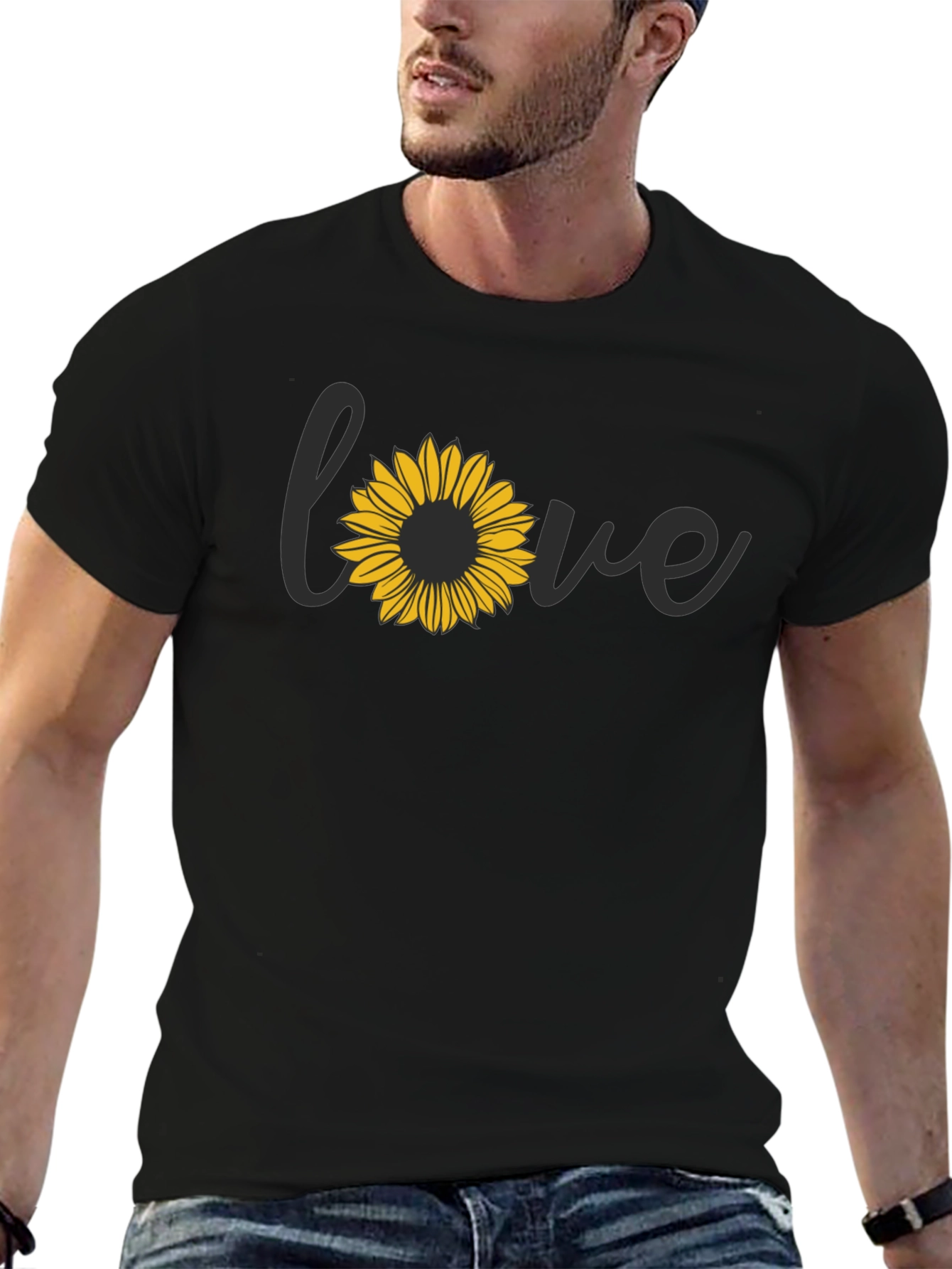 Sunflower Love Graphic Black T-Shirt