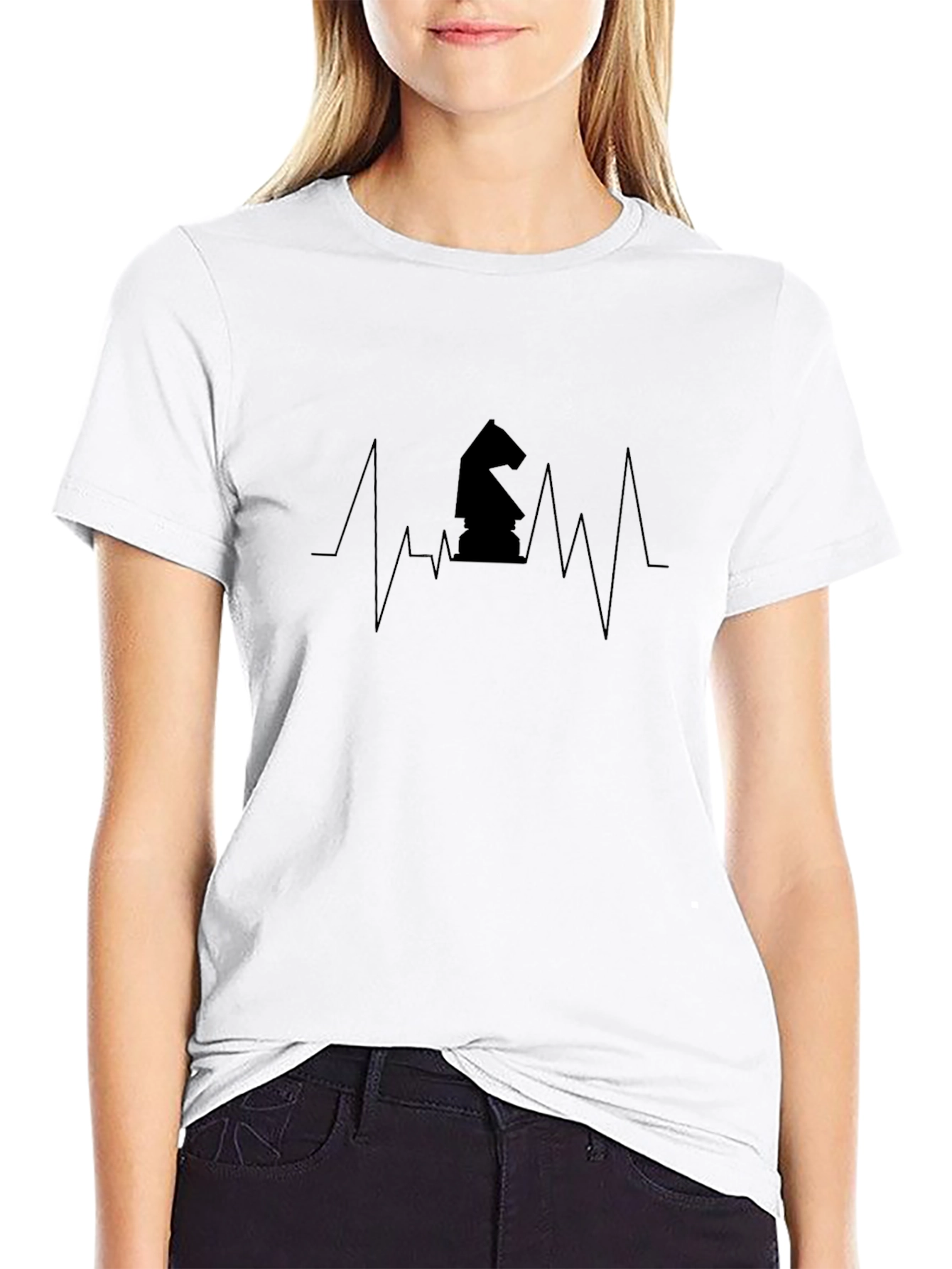 Chess Knight Heartbeat Black T-Shirt