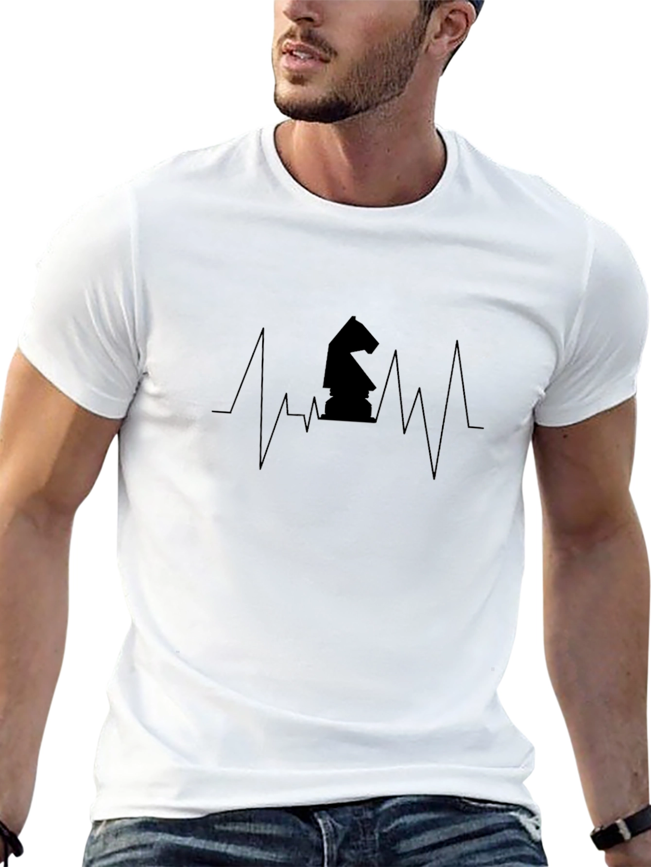 Chess Knight Heartbeat Black T-Shirt