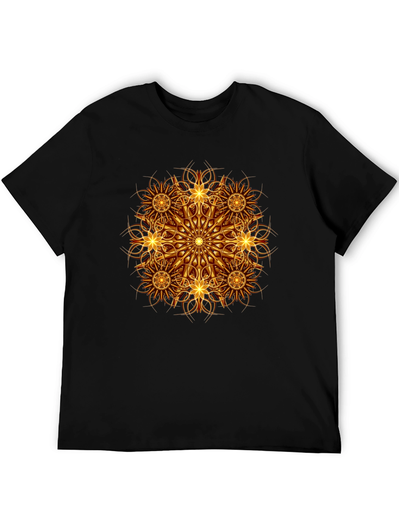 Golden Mandala Graphic Print Black T-Shirt