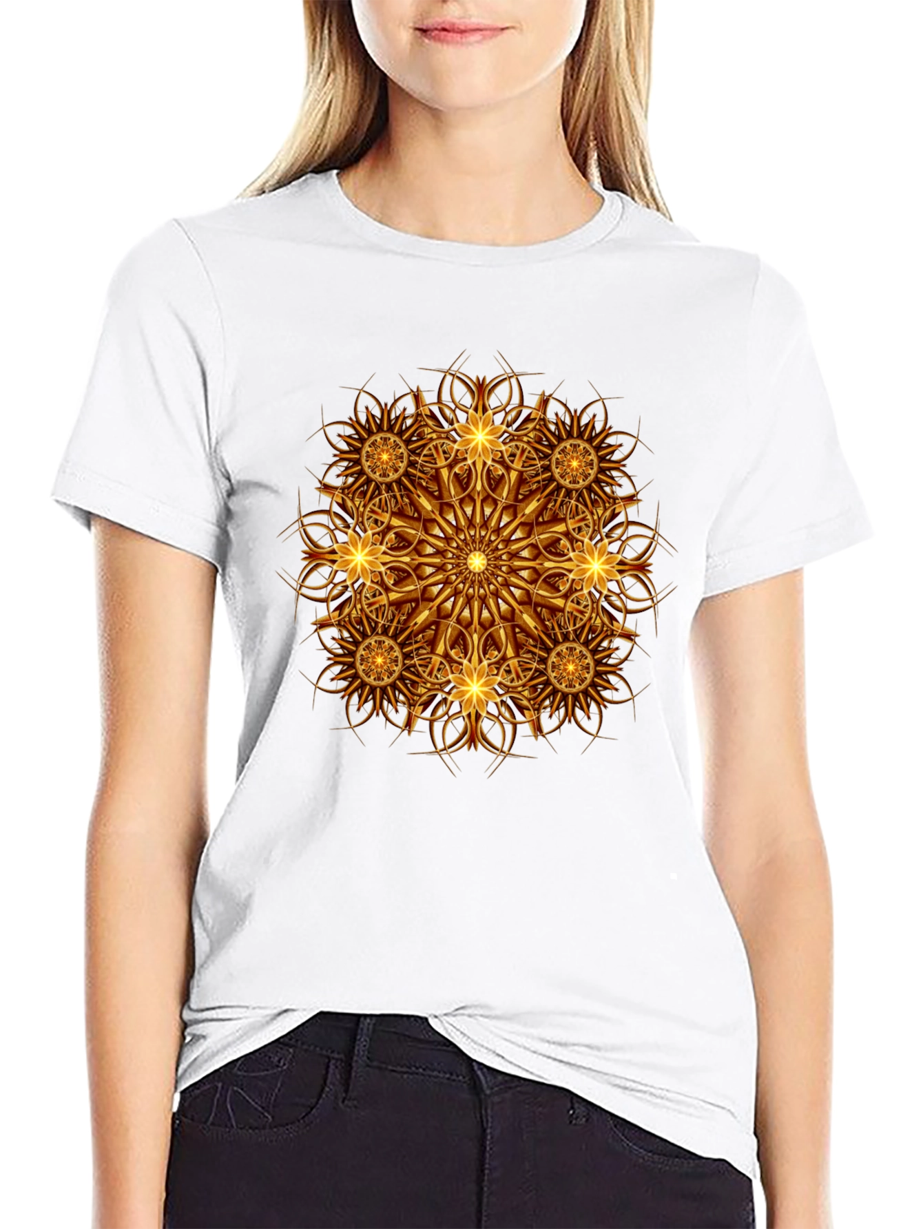 Golden Mandala Graphic Print Black T-Shirt