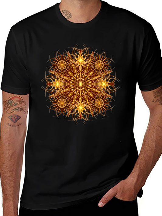 Golden Mandala Graphic Print Black T-Shirt