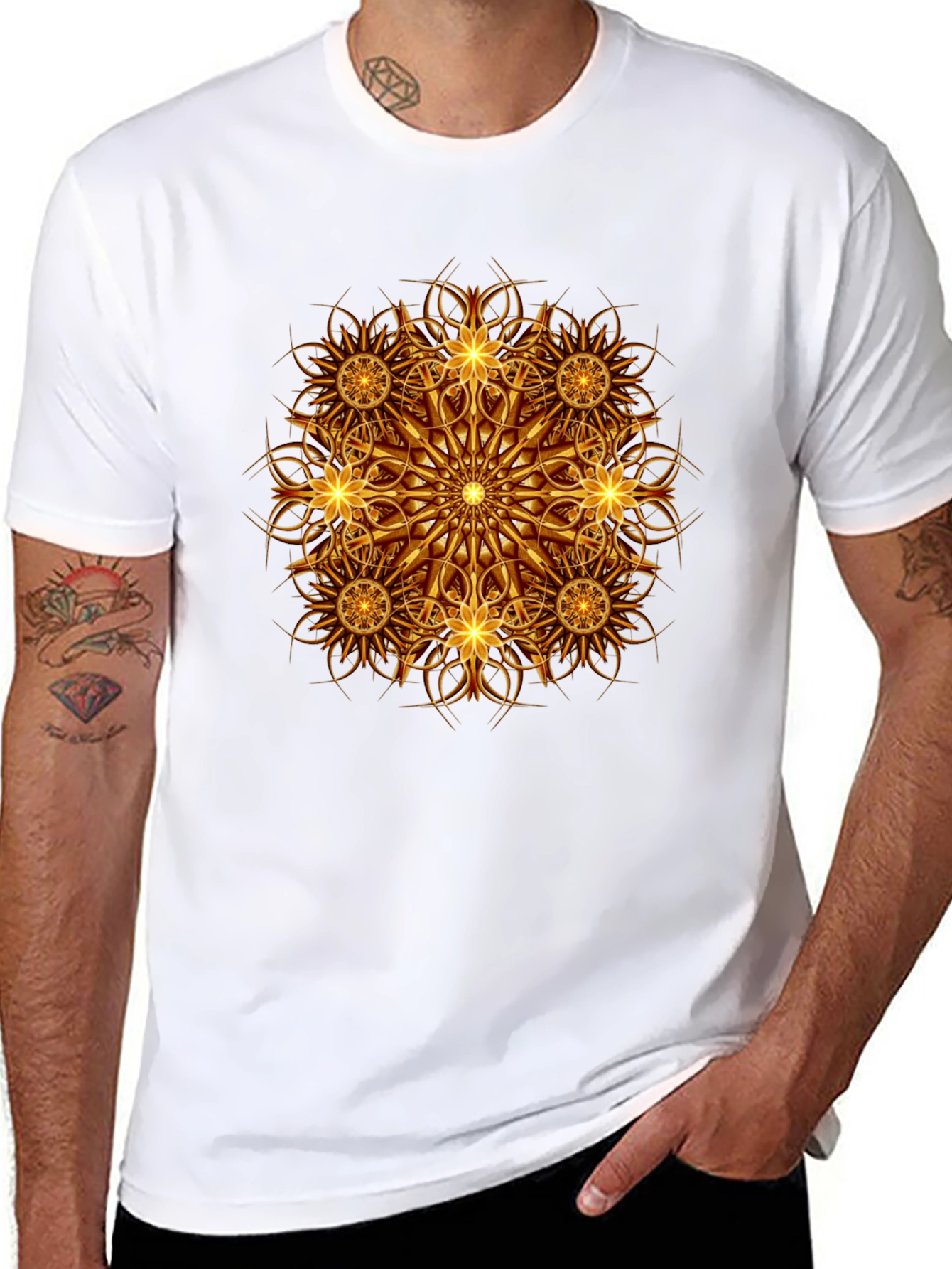 Golden Mandala Graphic Print Black T-Shirt
