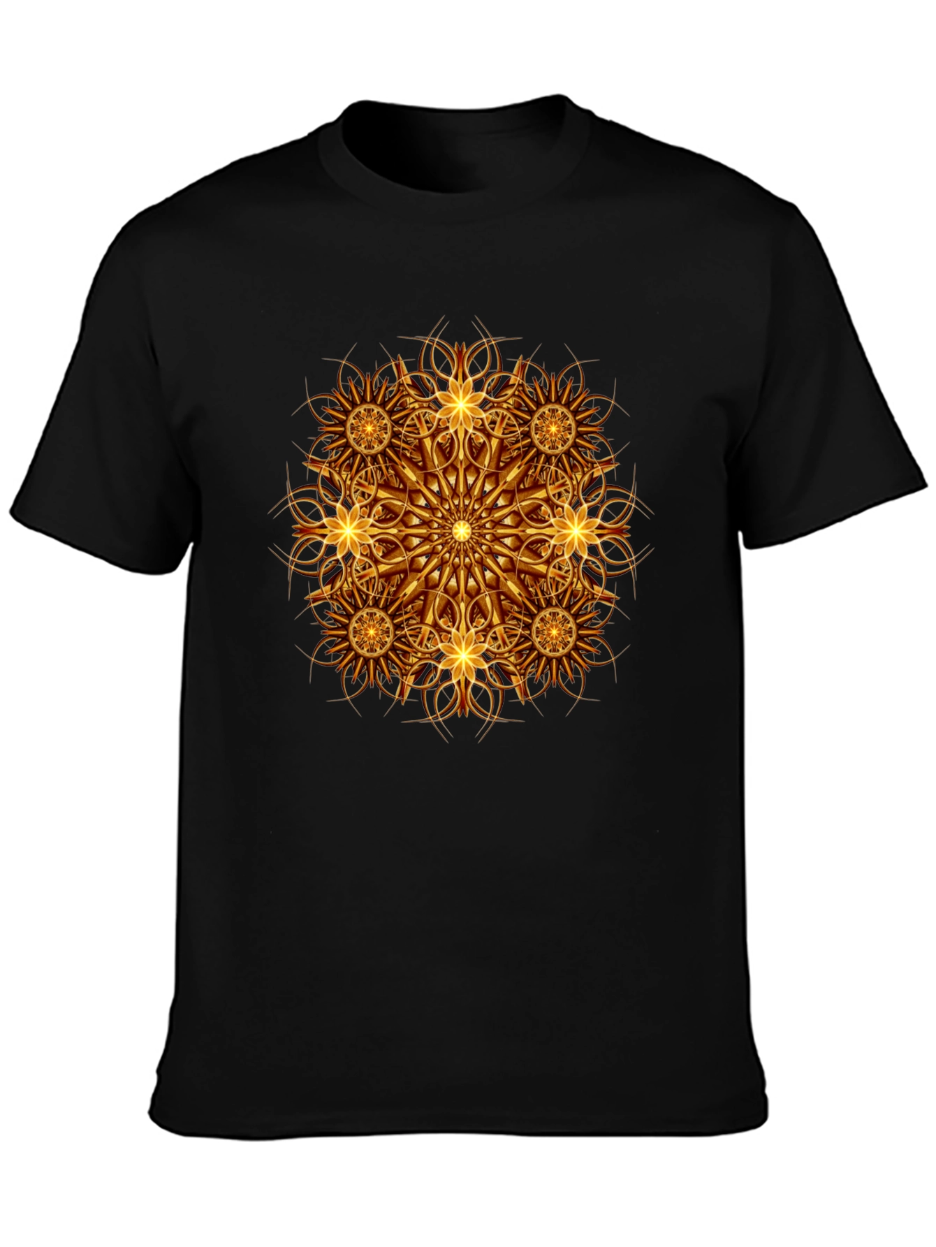 Golden Mandala Graphic Print Black T-Shirt