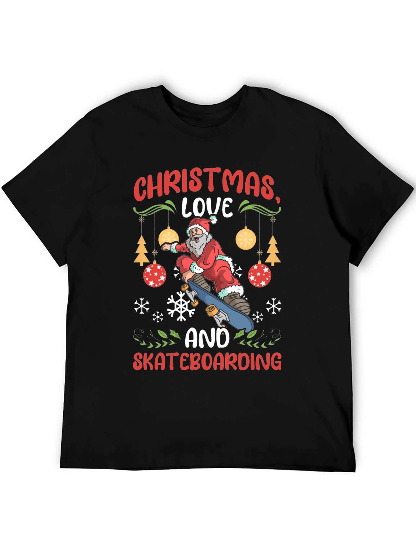Christmas Skateboarding Santa Graphic T-Shirt