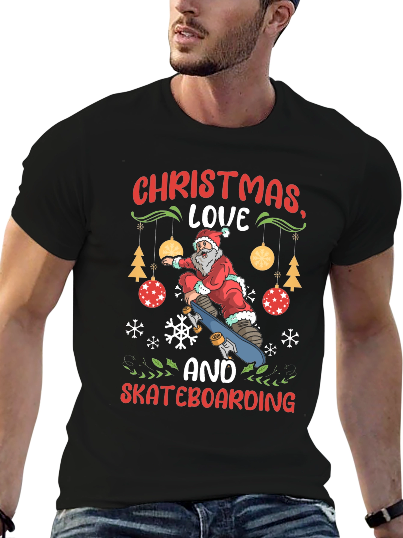Christmas Skateboarding Santa Graphic T-Shirt