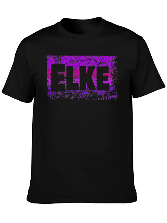 ELKE Purple Grunge Graphic Black T-Shirt