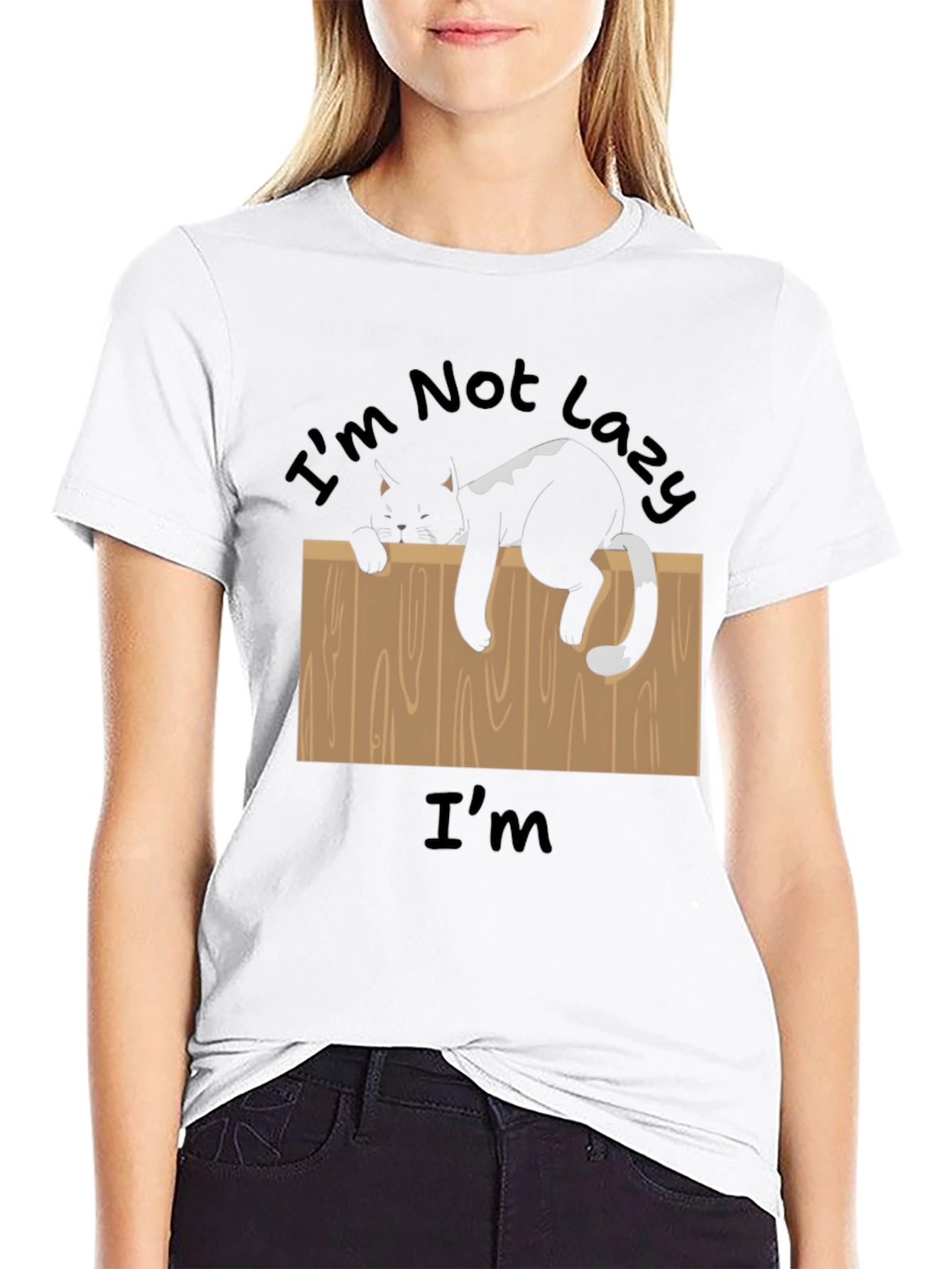 Im Not Lazy T-Shirt Funny Cat on Fence Tee