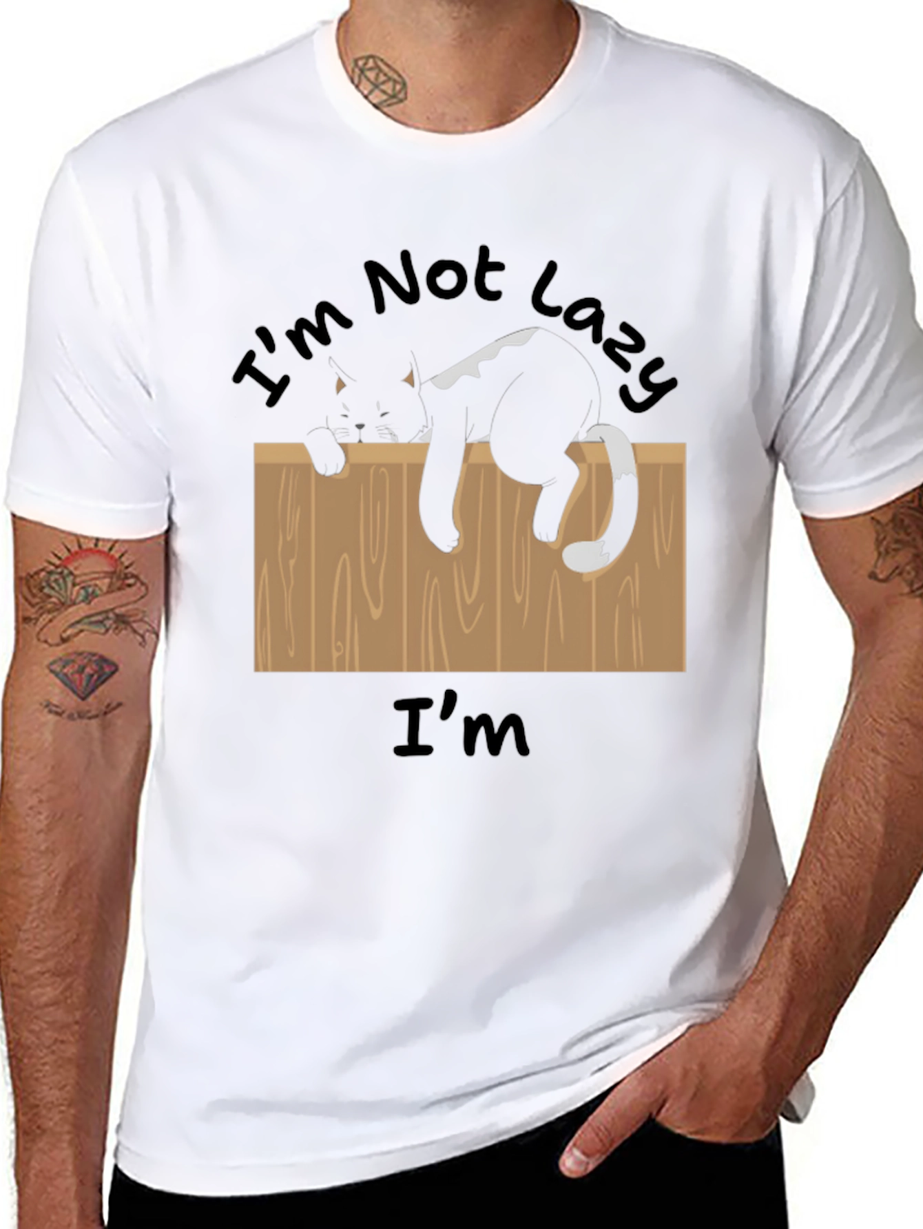 Im Not Lazy T-Shirt Funny Cat on Fence Tee