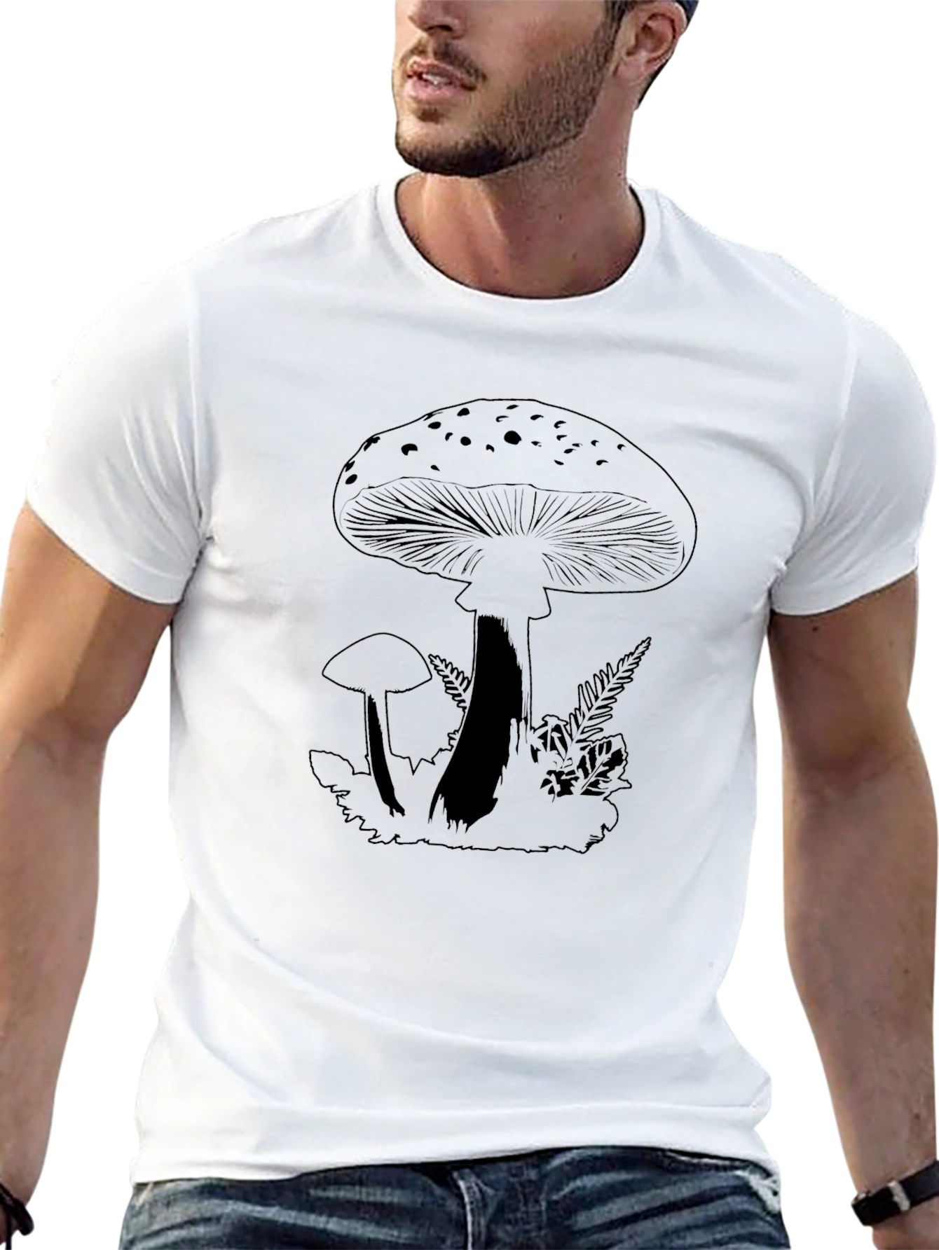 Mushroom Graphic Tee - Black Cotton T-Shirt