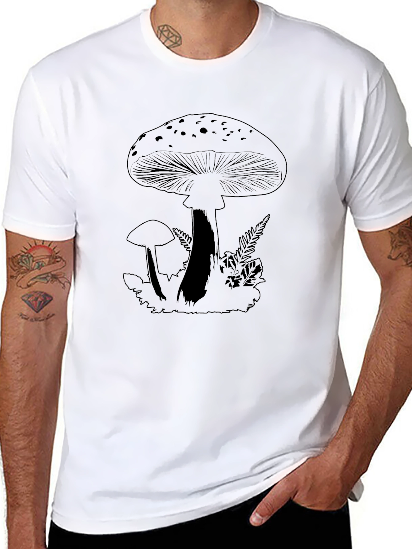 Mushroom Graphic Tee - Black Cotton T-Shirt