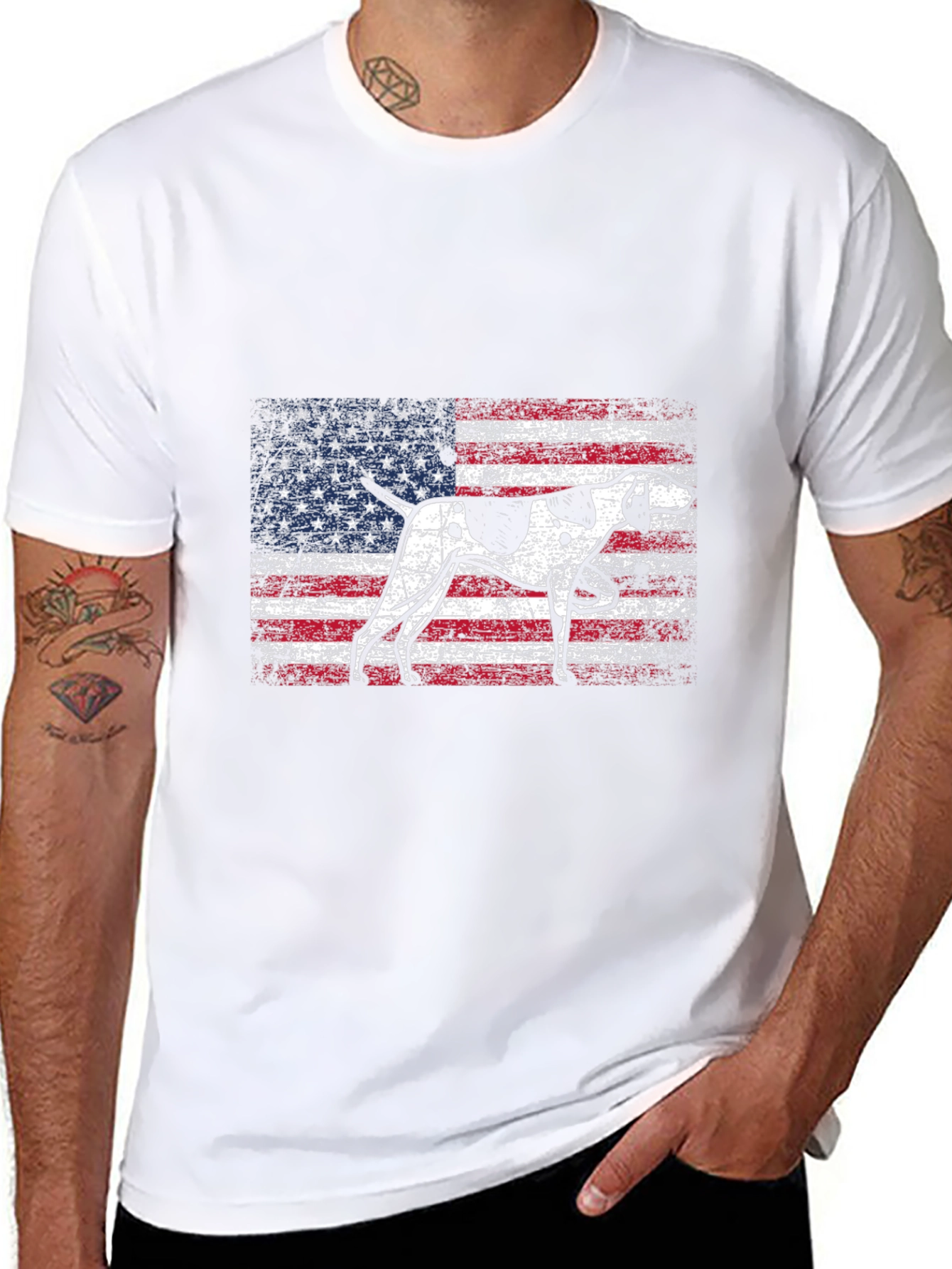 American Flag Dog Graphic T-Shirt
