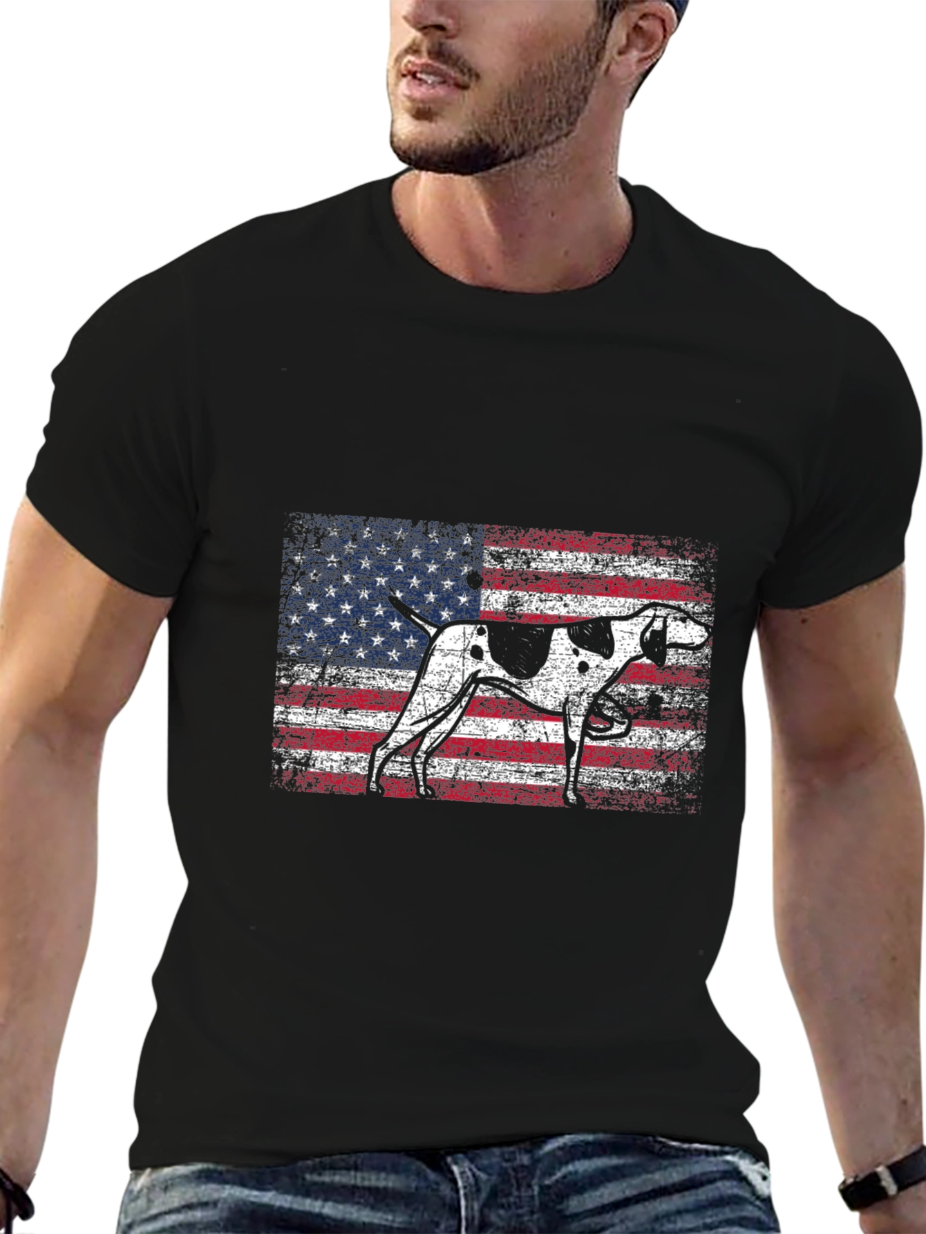 American Flag Dog Graphic T-Shirt