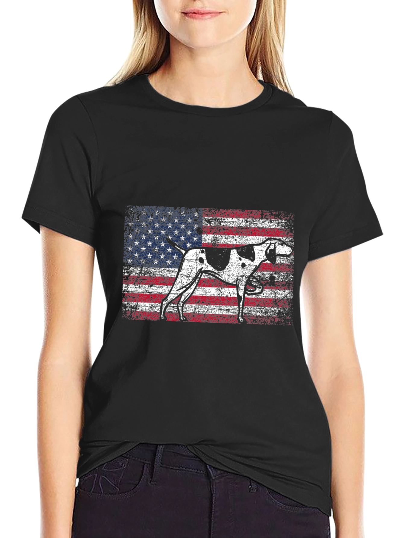 American Flag Dog Graphic T-Shirt