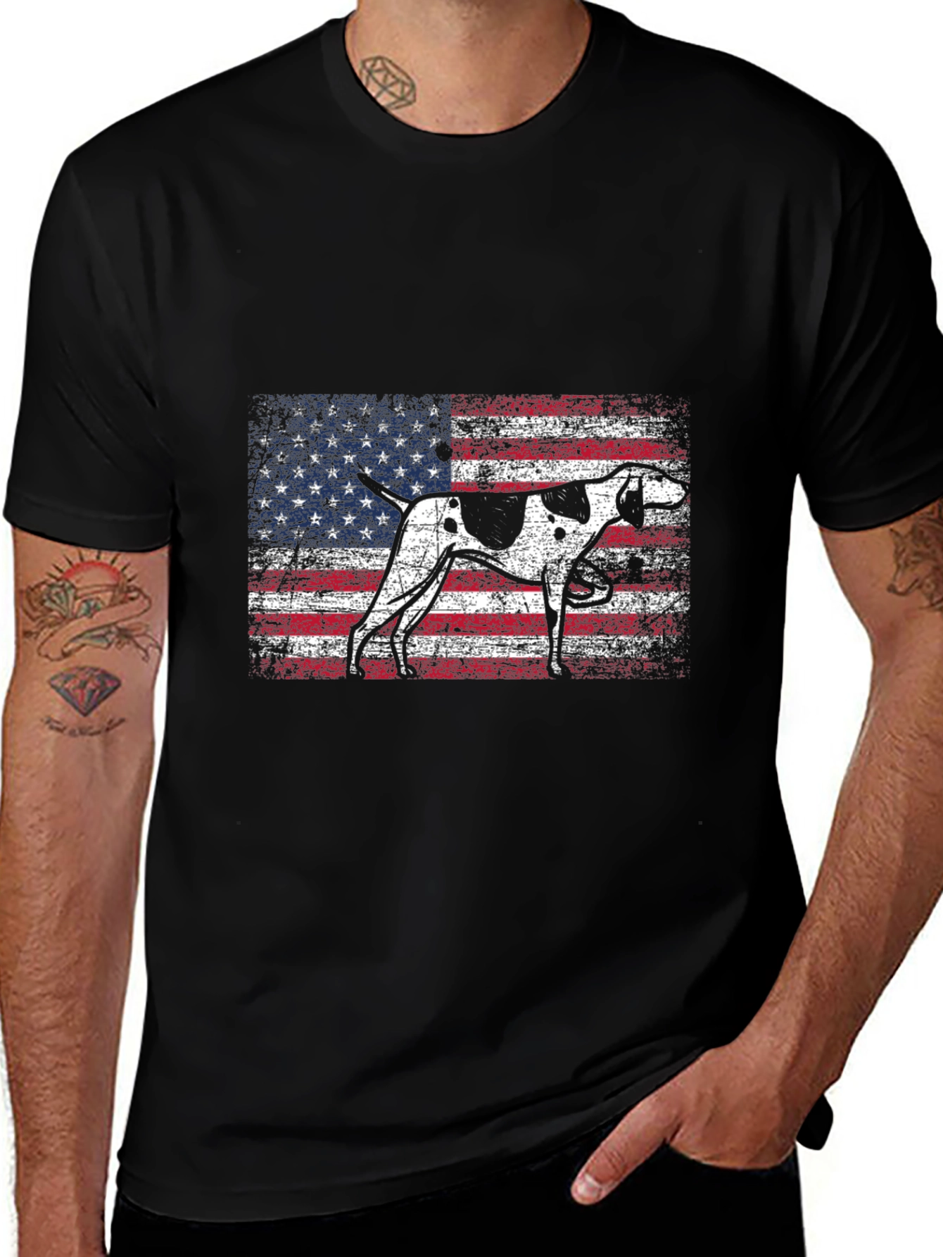 American Flag Dog Graphic T-Shirt