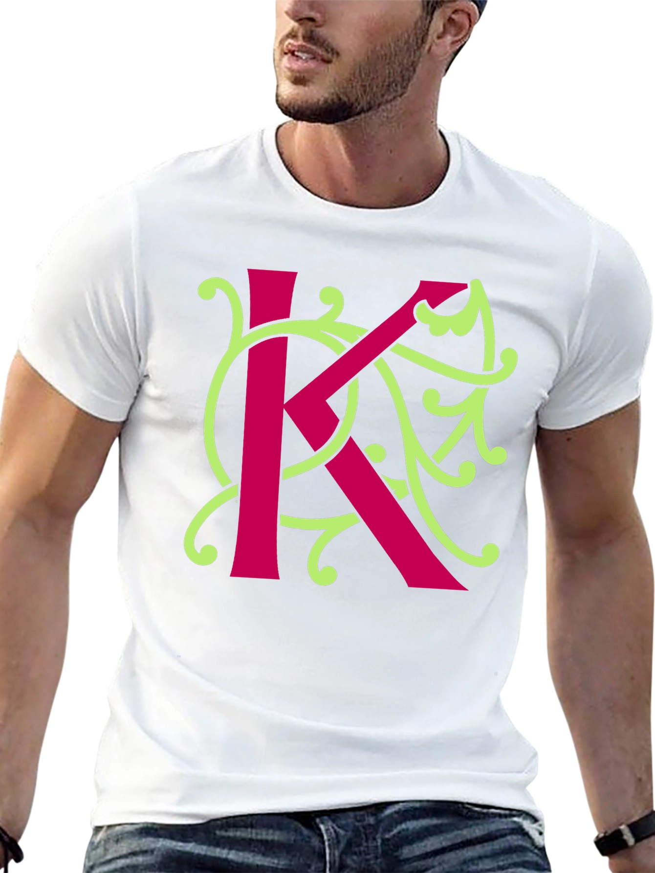 Initial K Floral Design T-Shirt