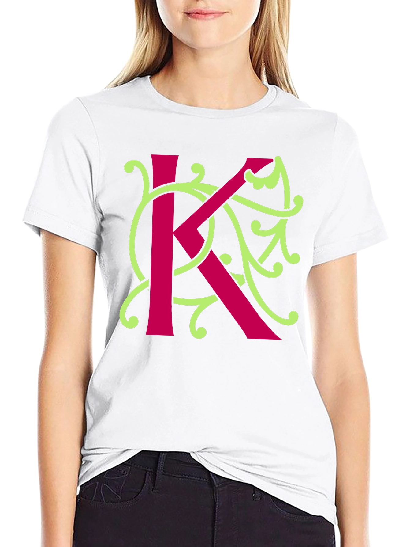 Initial K Floral Design T-Shirt