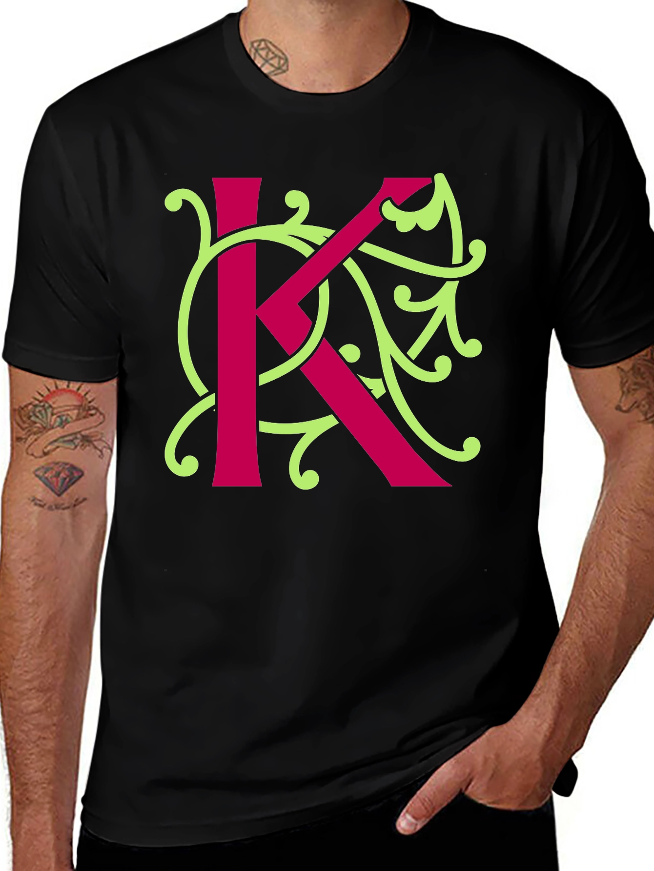 Initial K Floral Design T-Shirt