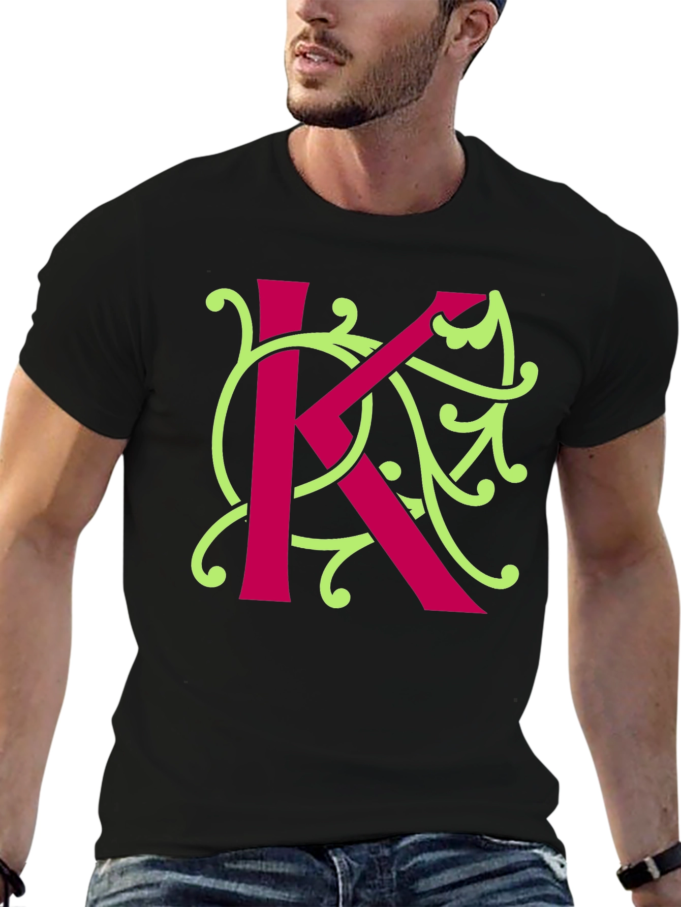 Initial K Floral Design T-Shirt