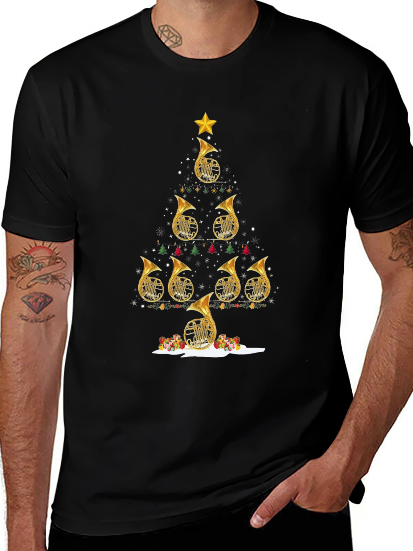 French Horn Christmas Tree T-Shirt