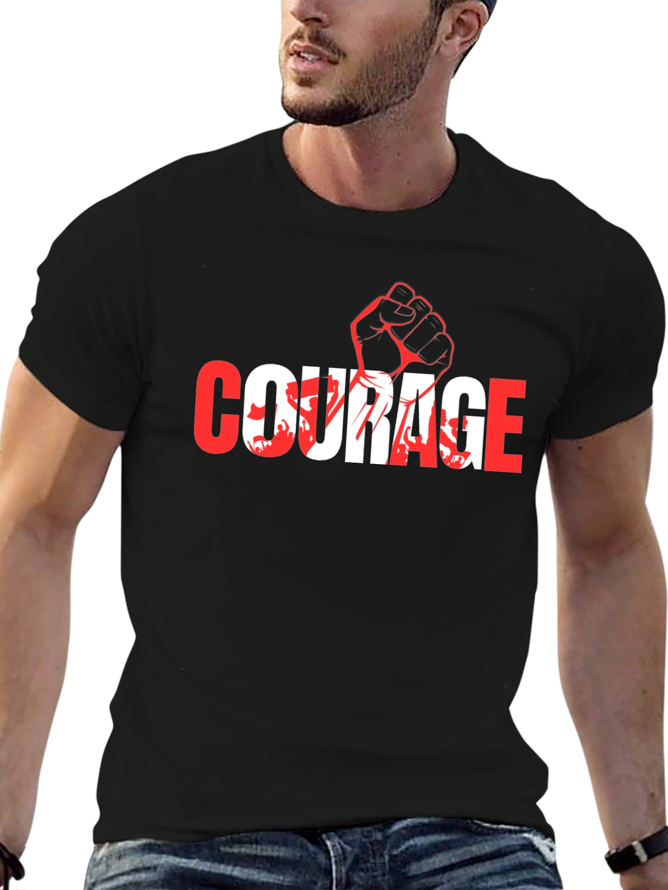 Courage Graphic Print Black Crew Neck T-Shirt