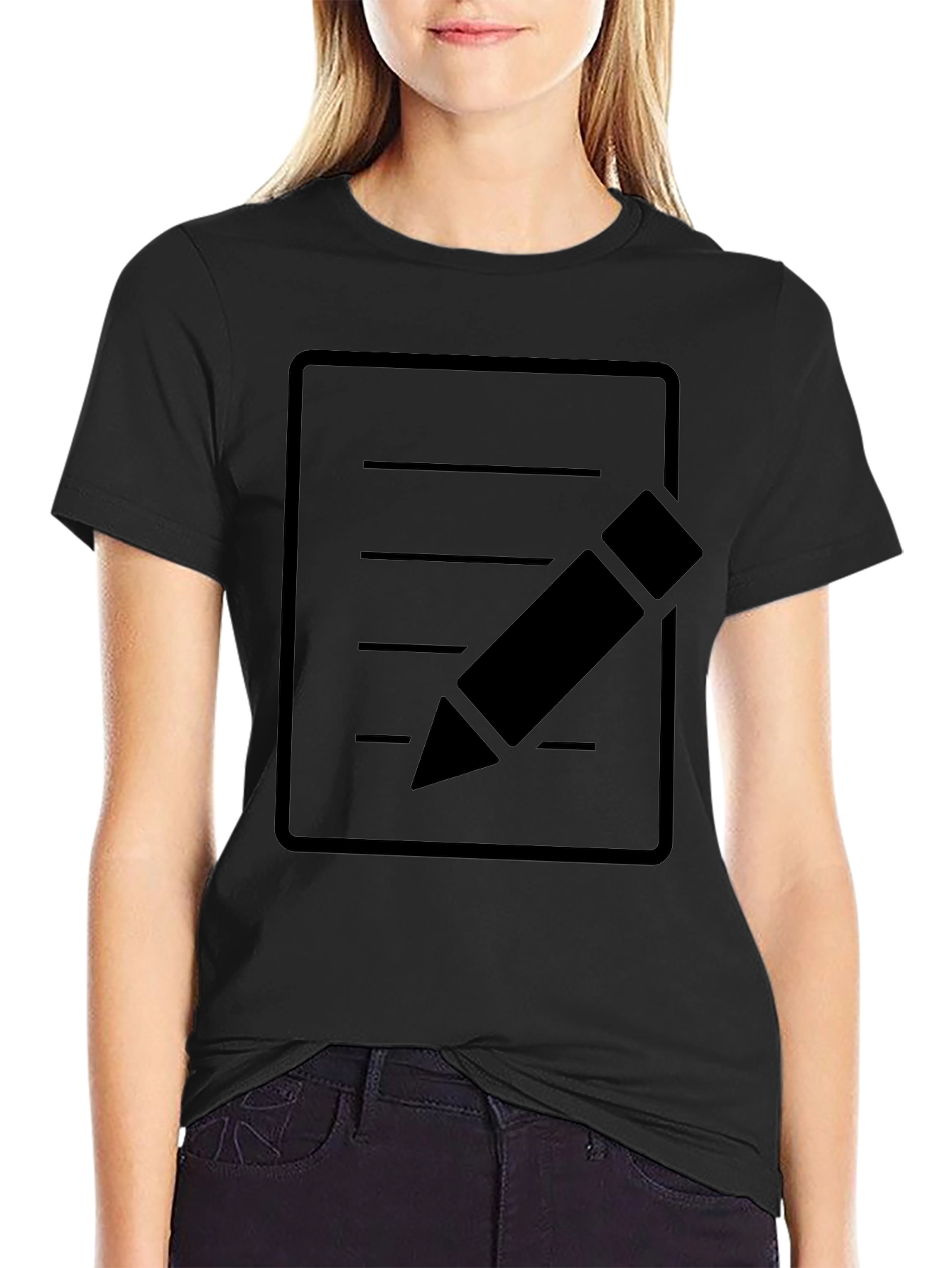 Minimalist Notepad and Pencil Graphic T-Shirt