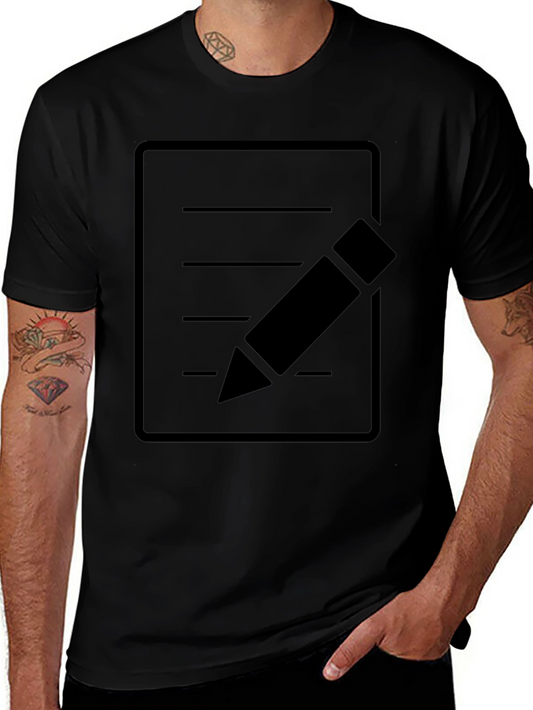 Minimalist Notepad and Pencil Graphic T-Shirt