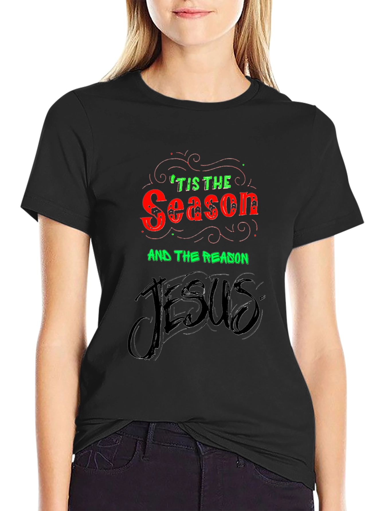 Tis The Season Jesus Black Graphic Tee