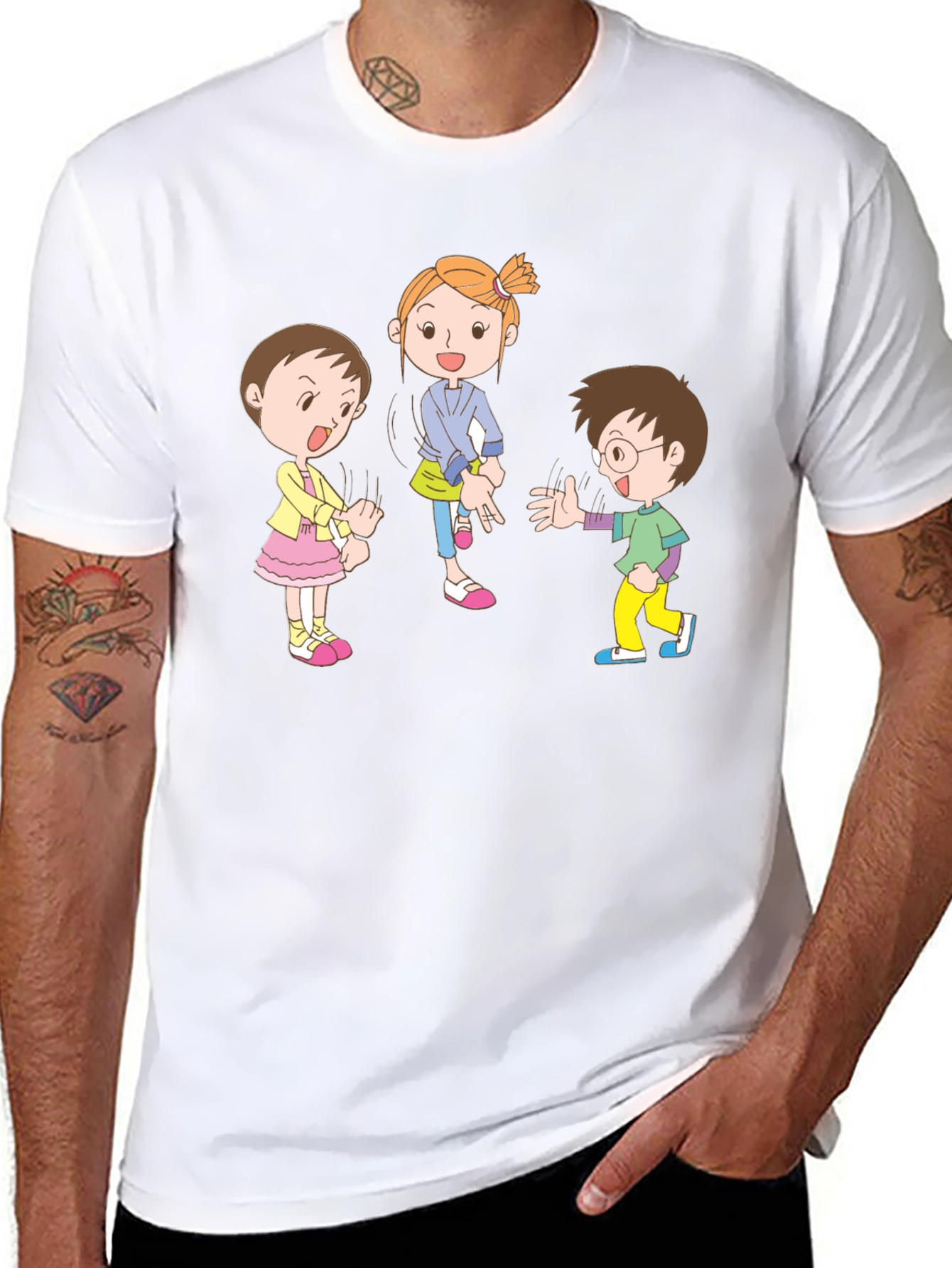 Cartoon Kids Black Cotton Graphic Tee
