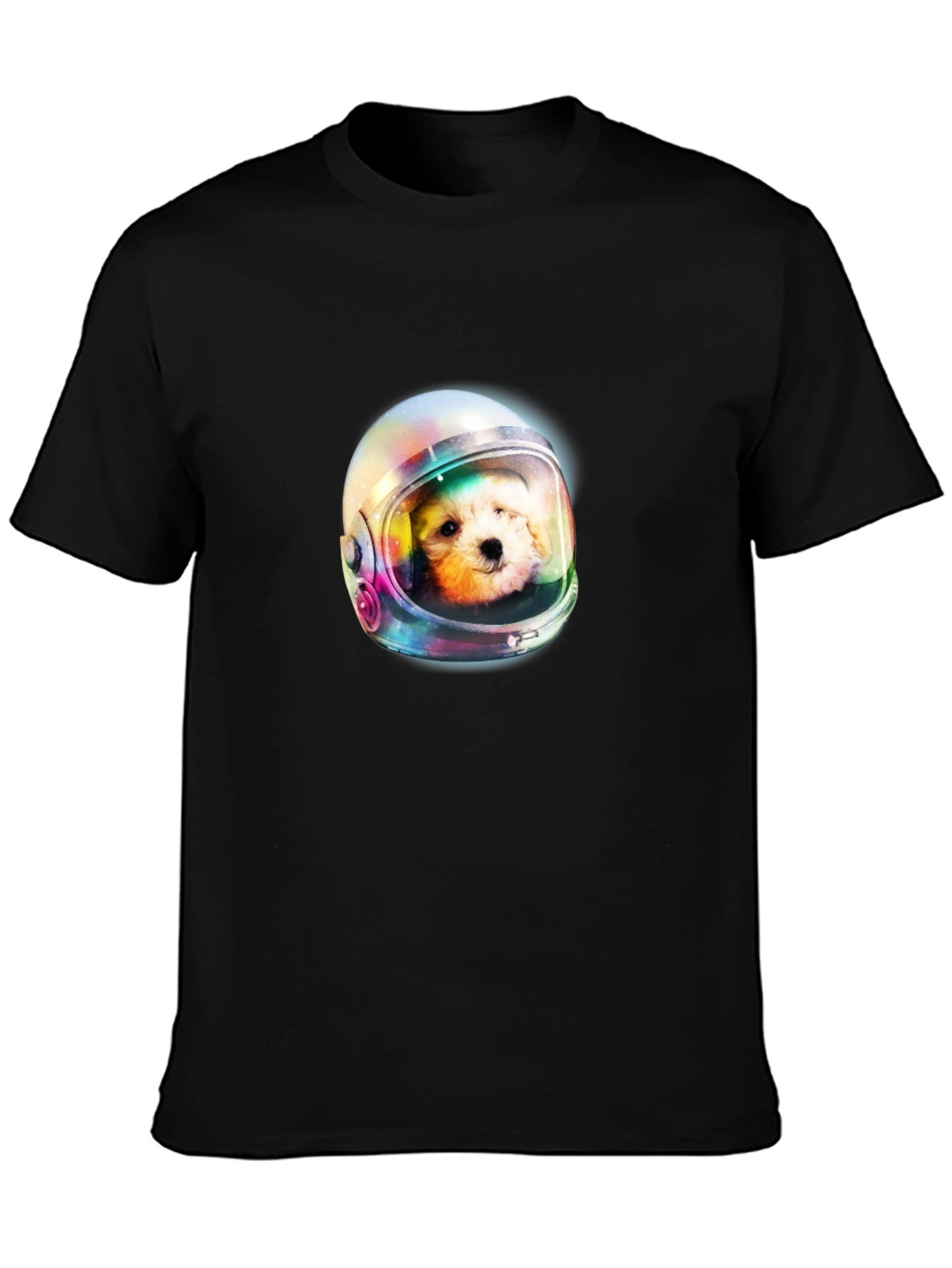 Dog Astronaut Graphic Print Black T-Shirt