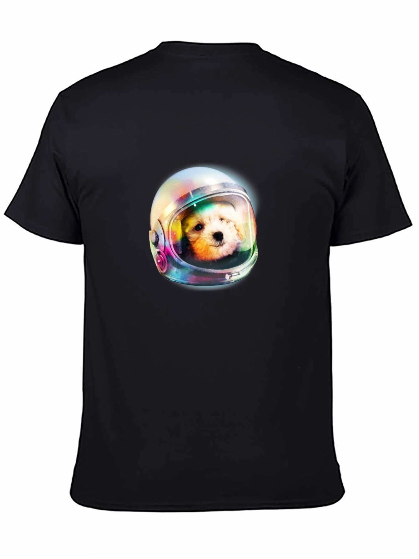 Dog Astronaut Graphic Print Black T-Shirt